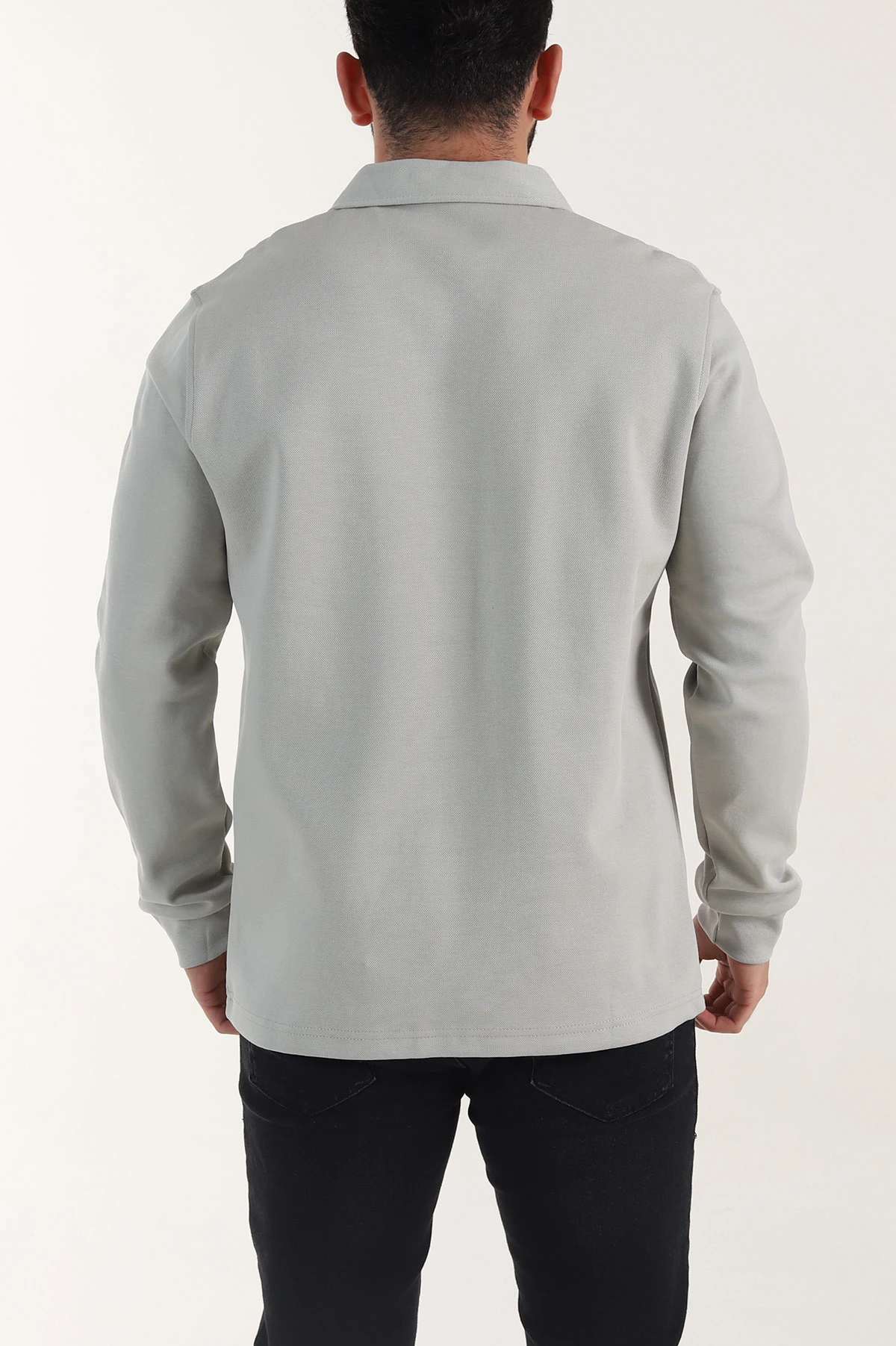 Gri Polo Yaka Uzun Kollu Erkek Sweatshirt 397139