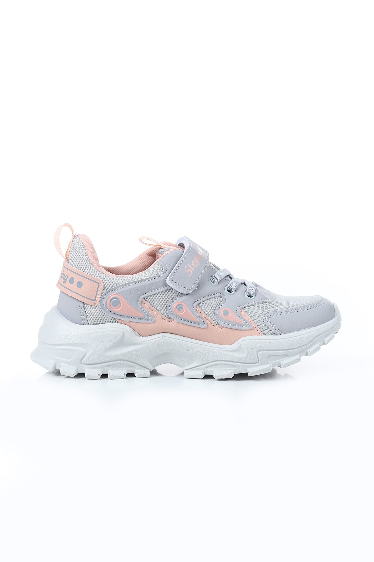 Gri Pudra (31-35 Filet) Parça Geçmeli Lastikli Cırtlı Kız Çocuk Spor Ayakkabı 168829