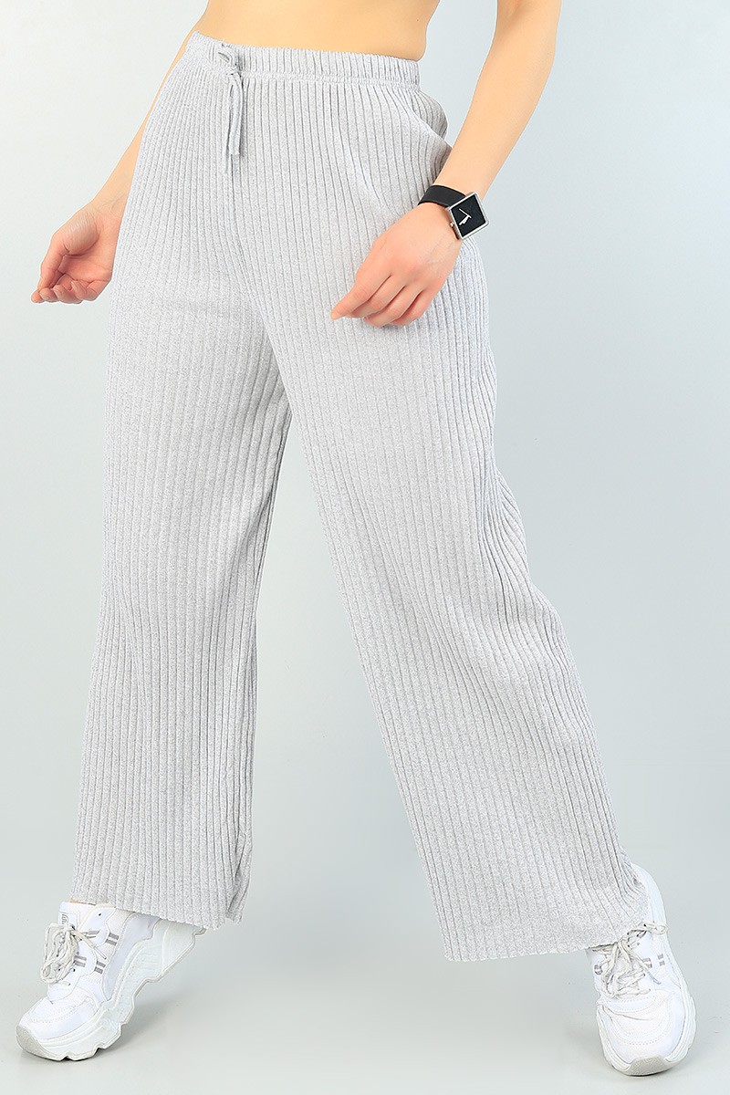 Gri Rahat Kalıp Fitilli Bayan Pantolon 64733