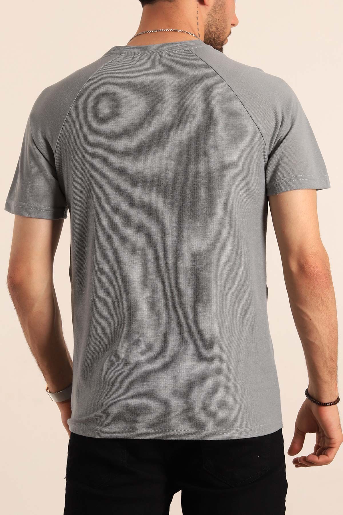 Gri Reglan Kol Mikro Delikli Erkek Tişört 187738