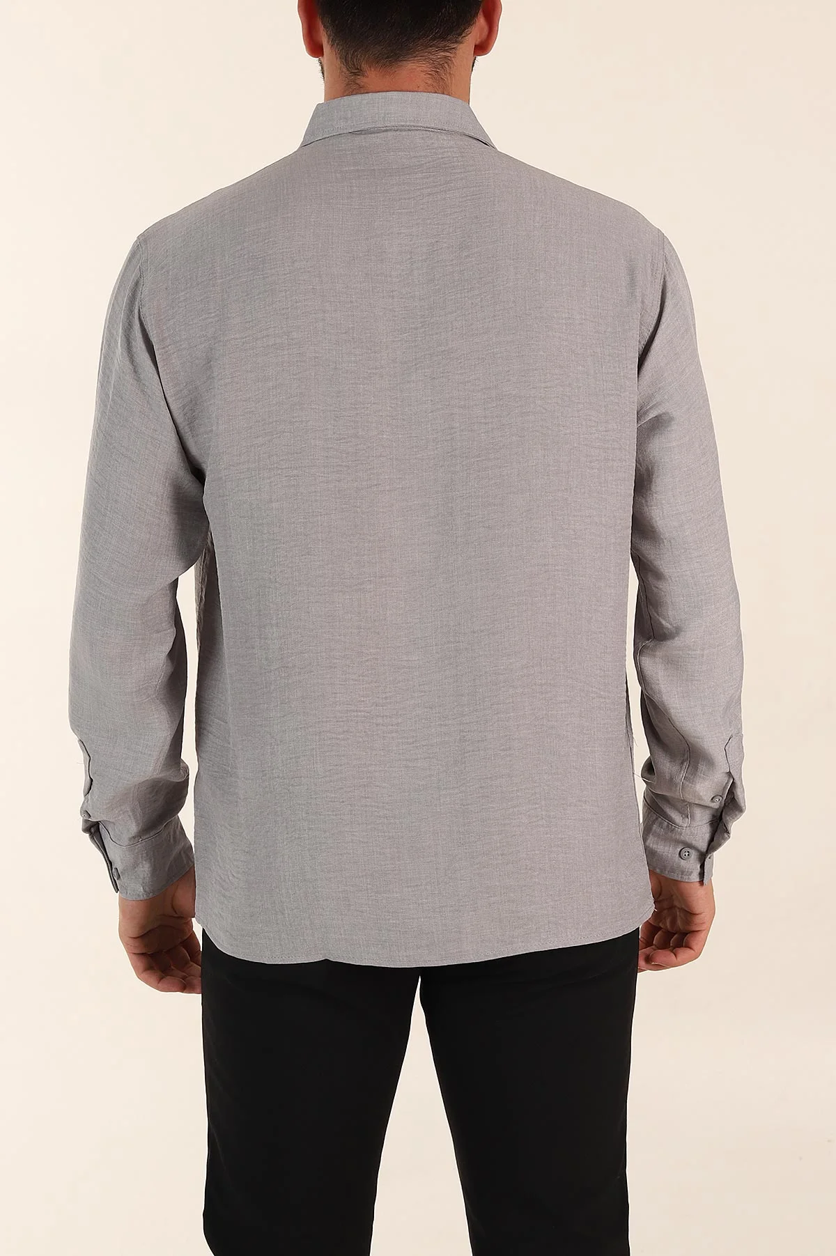 Gri Regular Fit Ata Yaka Uzun Kollu Erkek Gömlek 369876