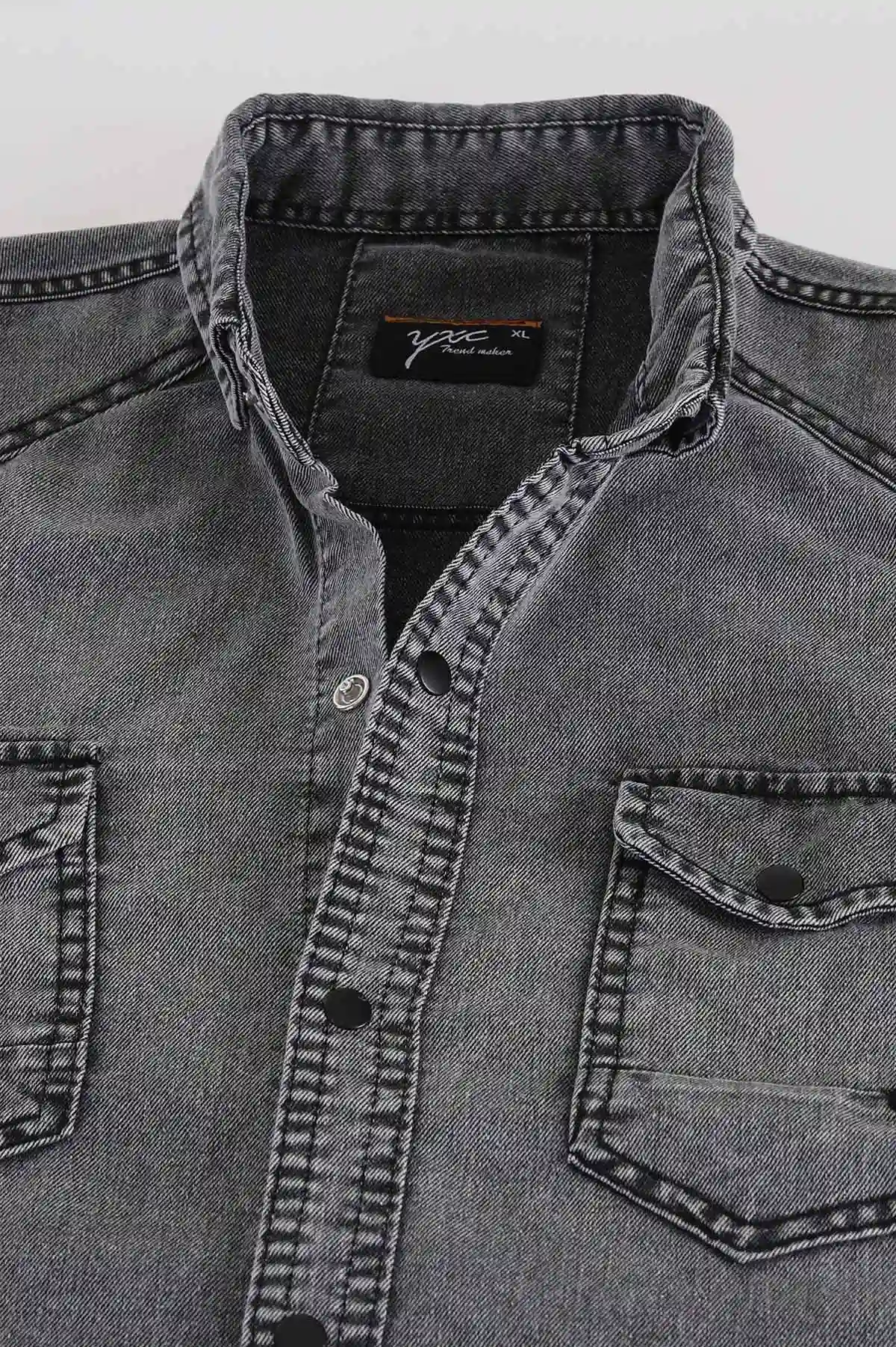 Gri Regular Fit Çift Cep Detaylı Yıkamalı Erkek Kot Gömlek 397964
