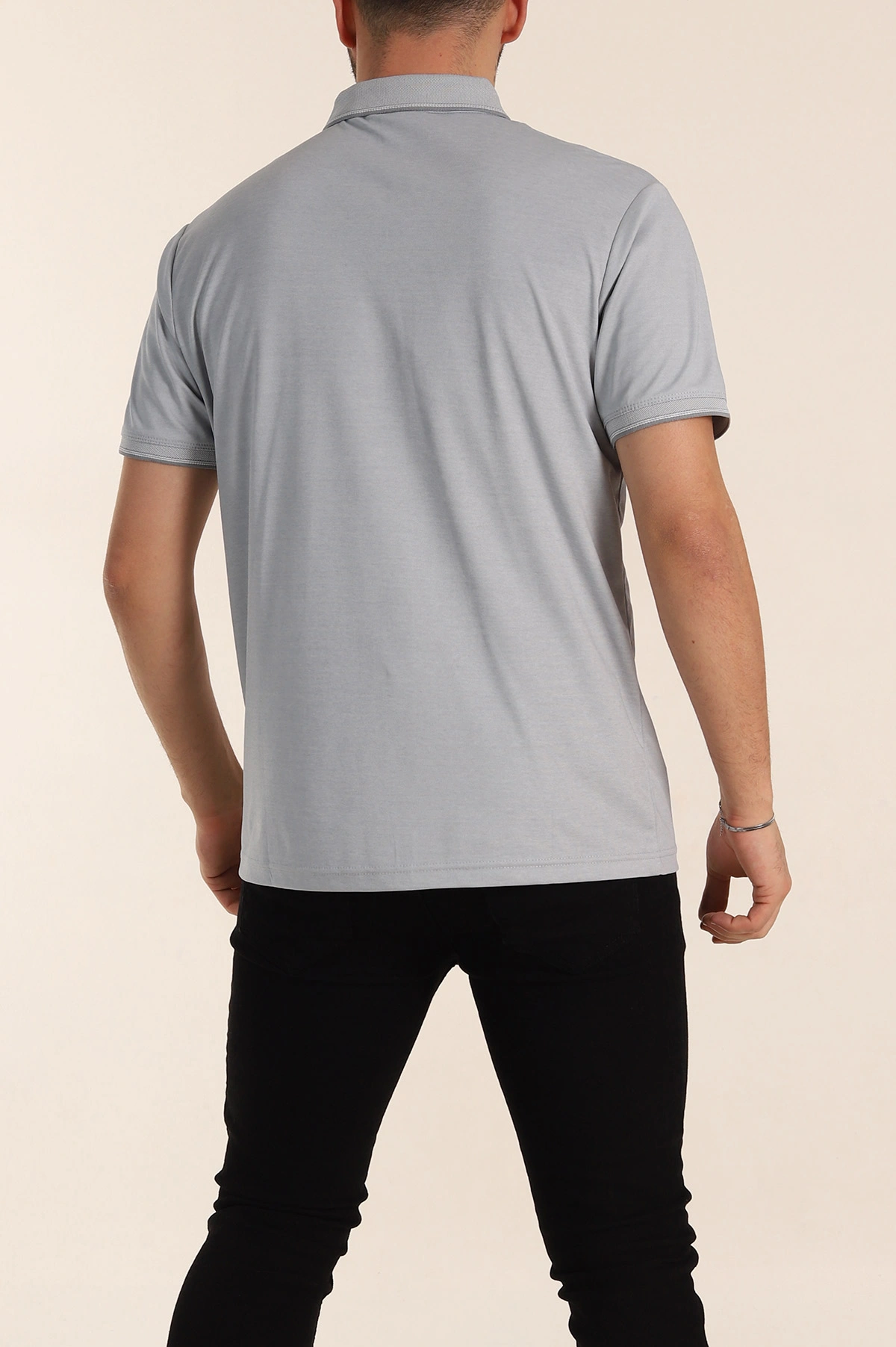 Gri Regular Fit Çıt Çıt Düğmeli Polo Yaka Erkek Tişört 338443