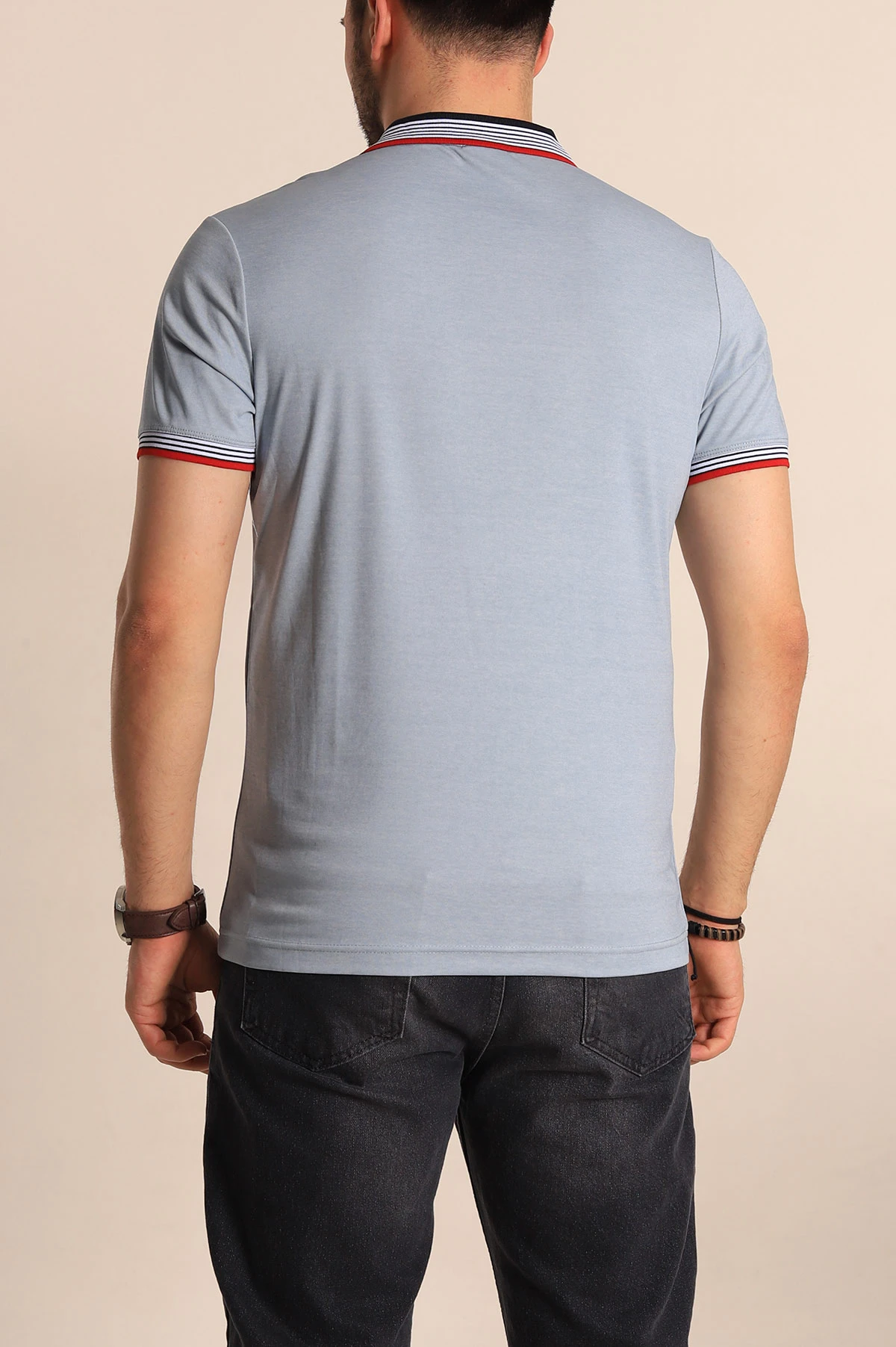 Gri Regular Fit Desenli Polo Yakalı Erkek Tişört 263266