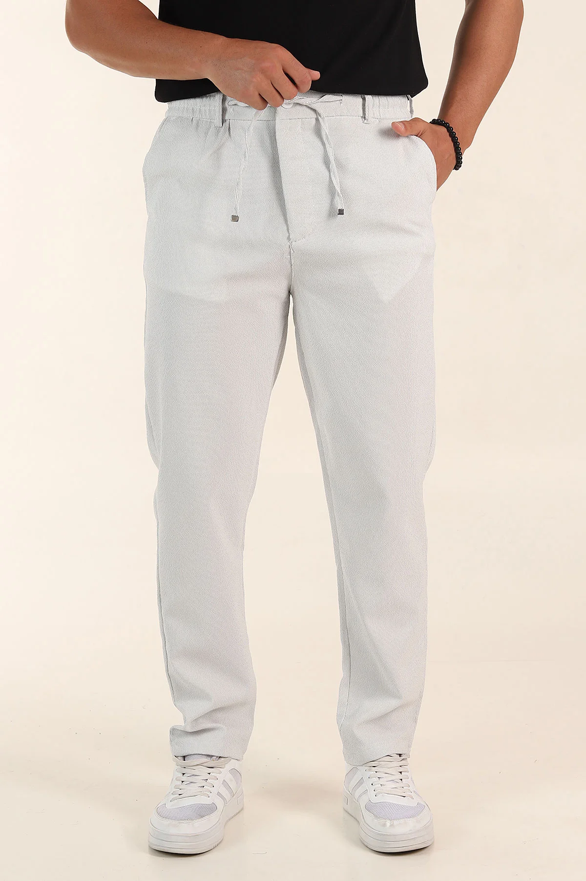 Gri Regular Fit Dokulu Bel Lastikli Erkek Pantolon 382286