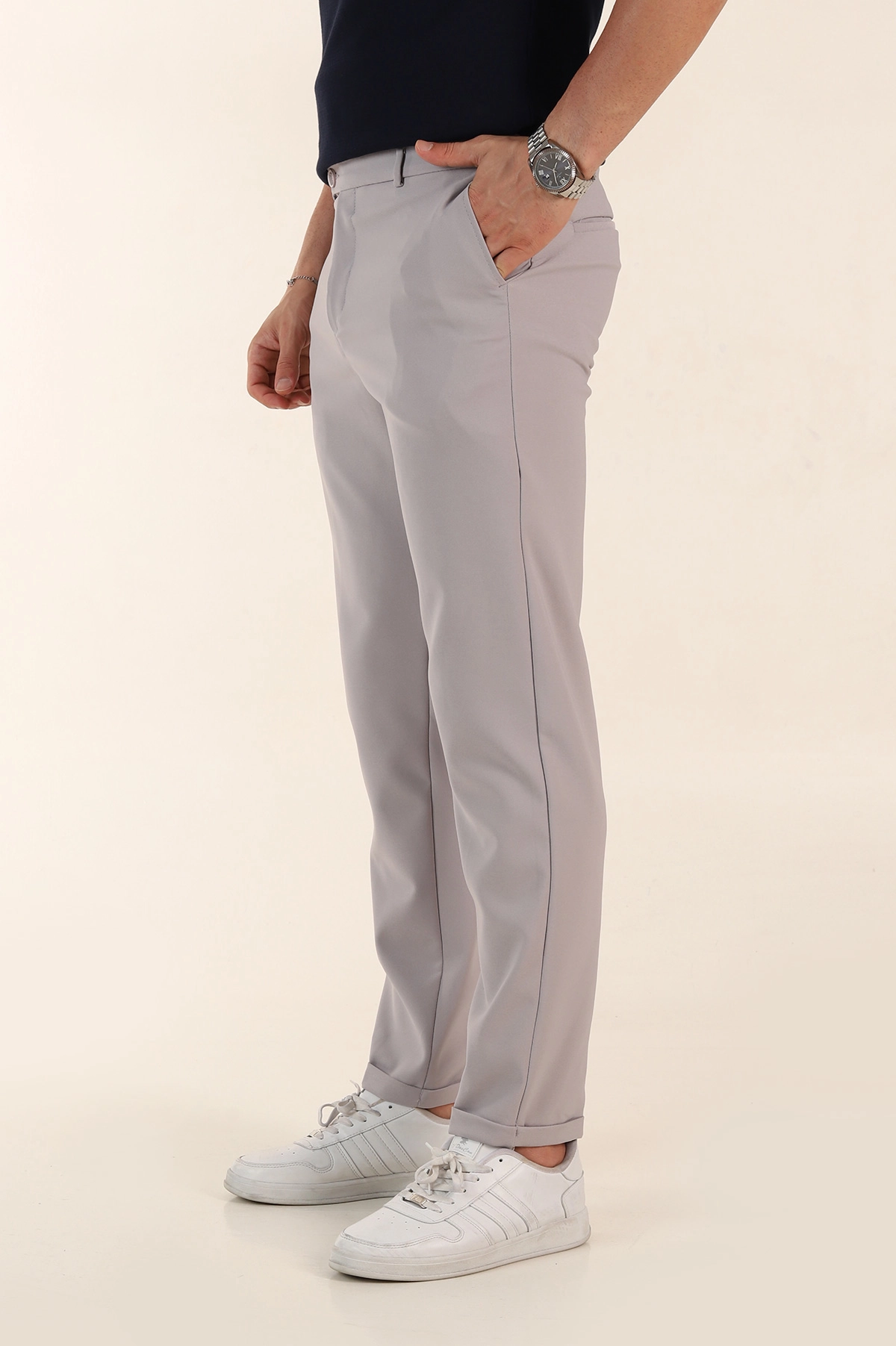 Gri Regular Fit Duble Kumaş Duble Paça Bel Arkası Lastikli Erkek Pantolon 368374
