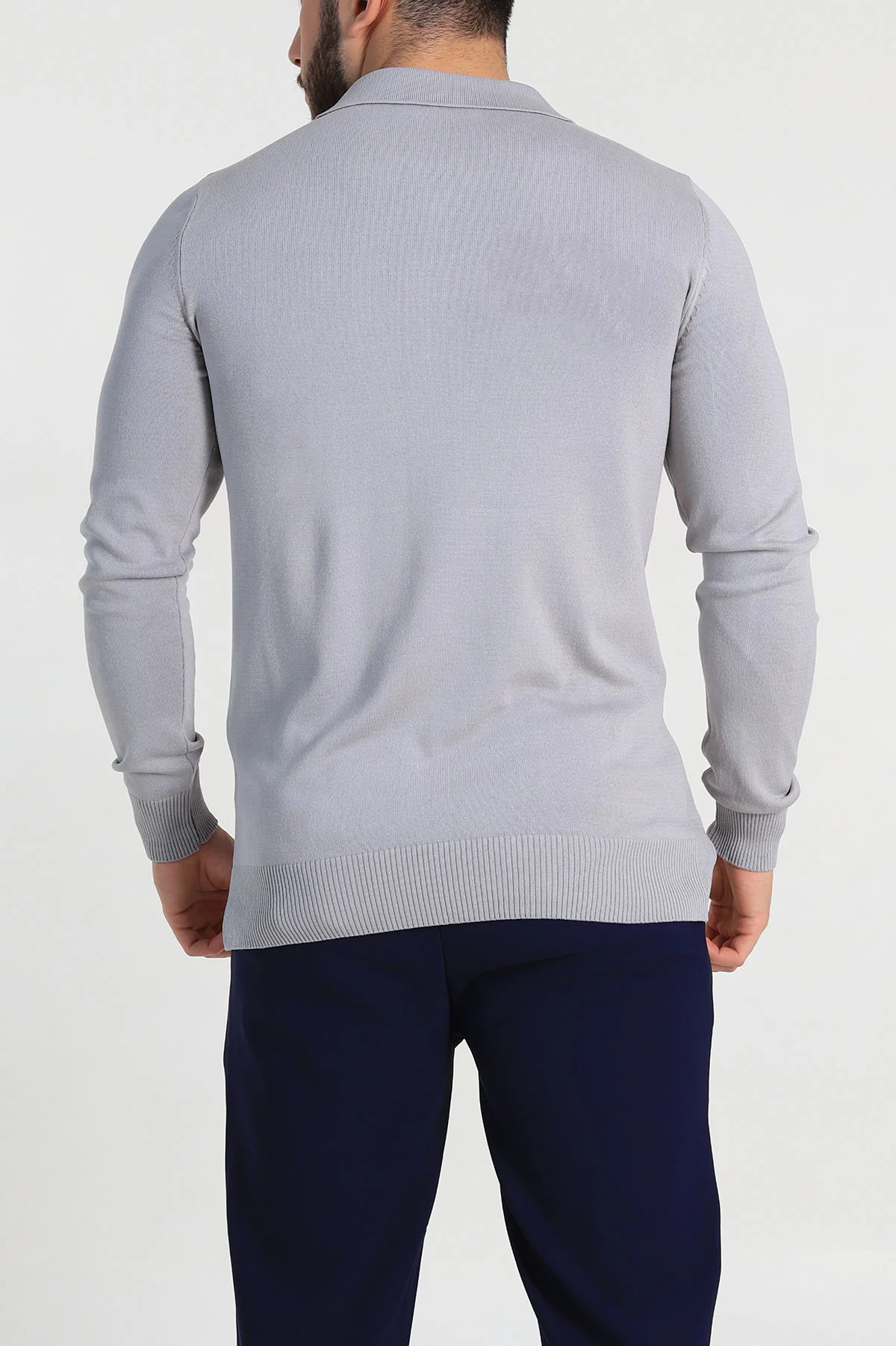 Gri Regular Fit Fermuarlı Polo Yaka Erkek Triko 327614
