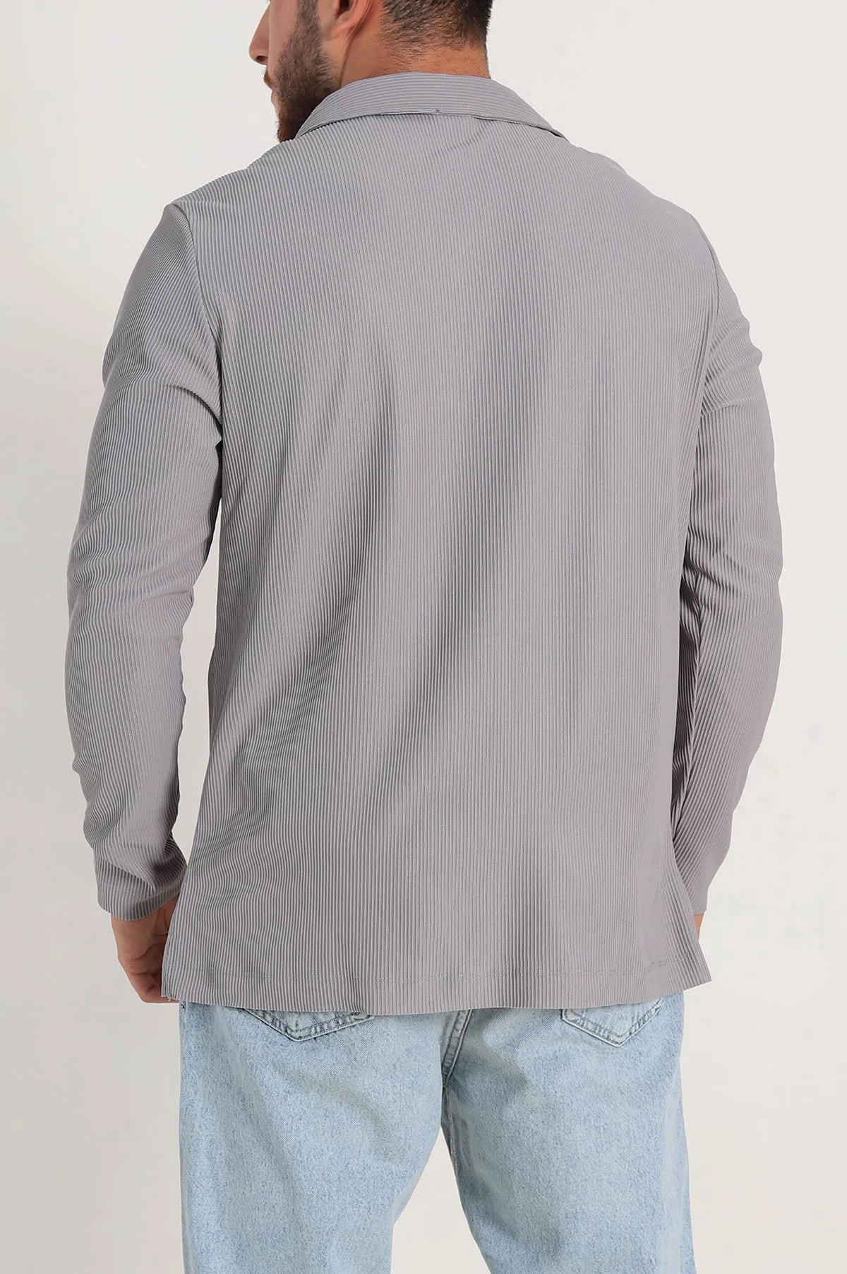 Gri Regular Fit Fitilli Doku Polo Yaka Sweatshirt 299828