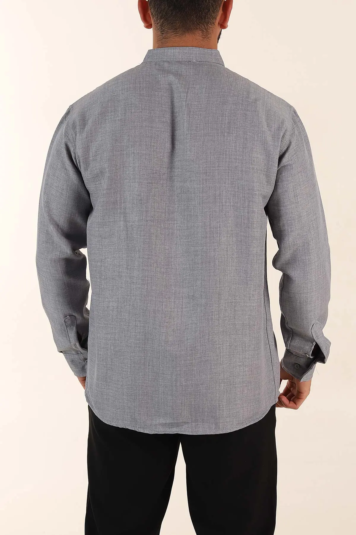 Gri Regular Fit Hakim Yaka Uzun Kollu Erkek Gömlek 370041