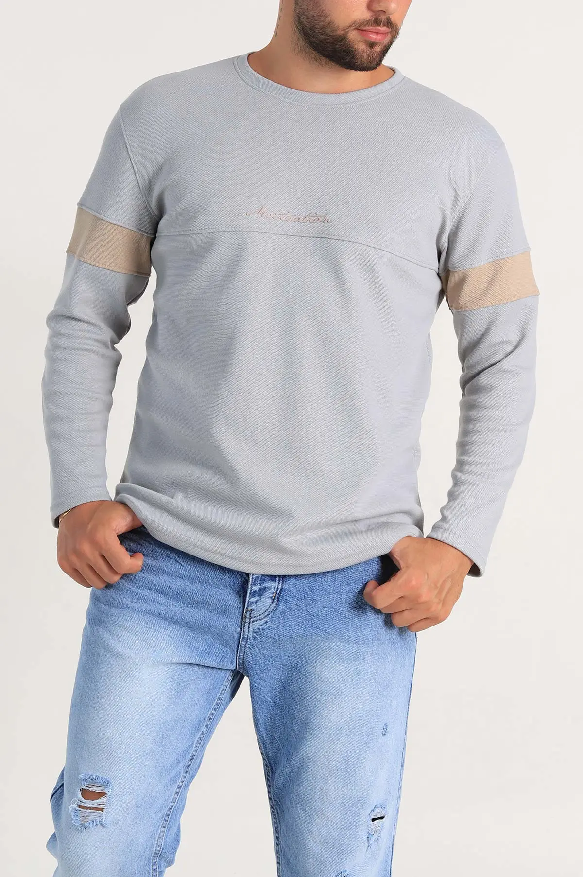 Gri Regular Fit Kabartma Baskılı Erkek Sweatshirt 303426