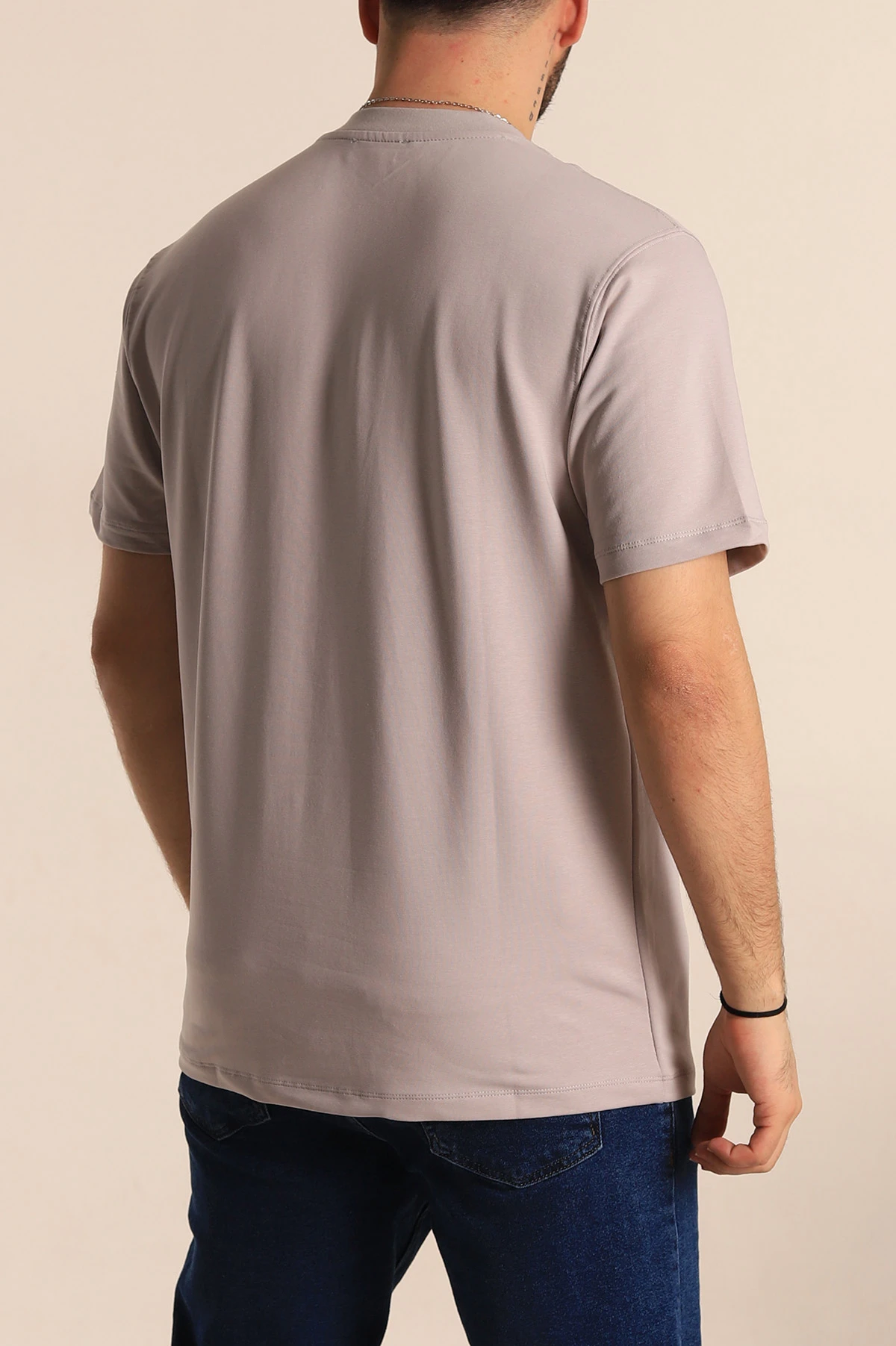Gri Regular Fit Nakışlı Cep Detaylı Erkek Tişört 270645