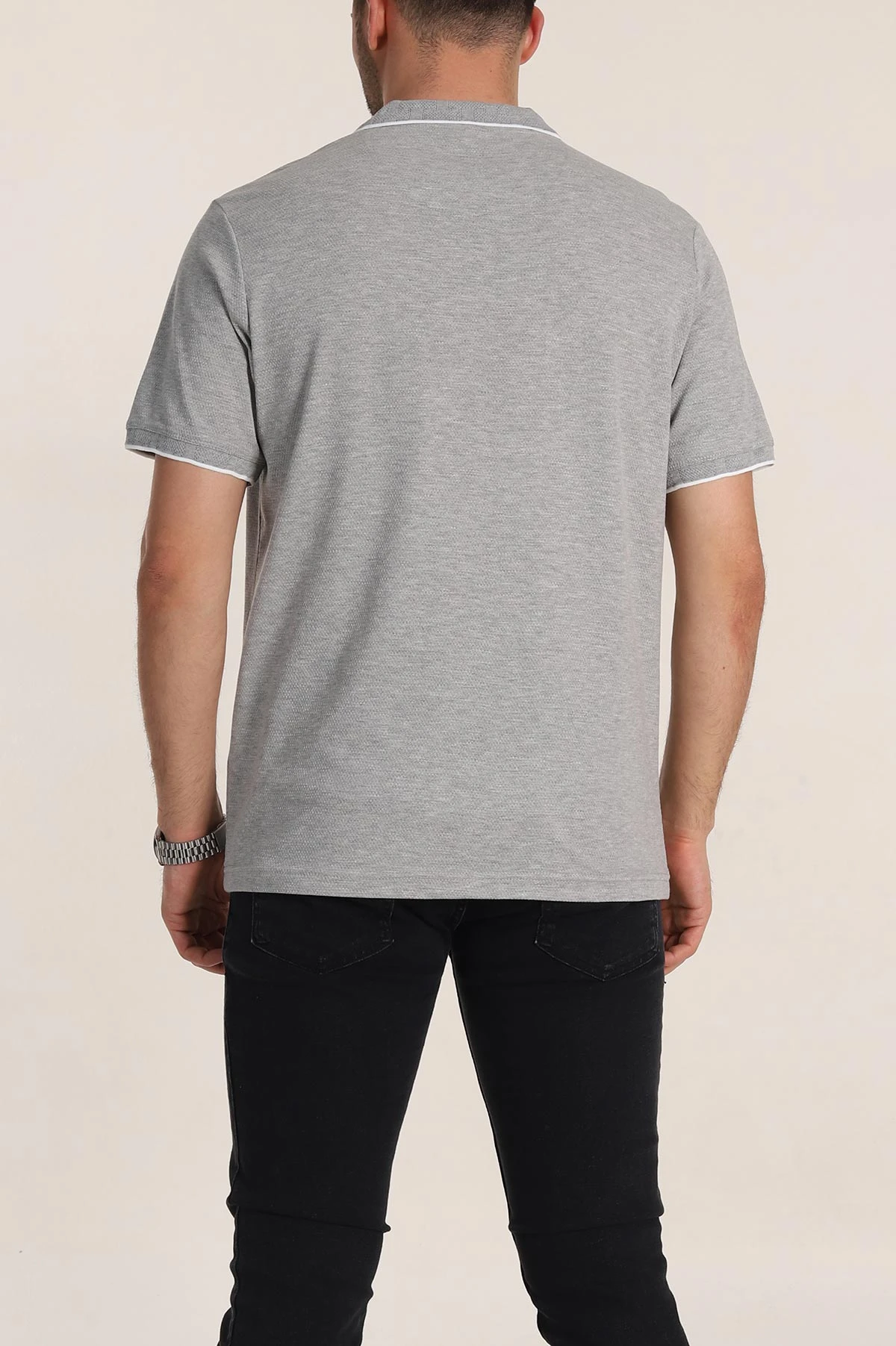 Gri Regular Fit Petek Dokulu Polo Yaka Erkek Tişört 349899