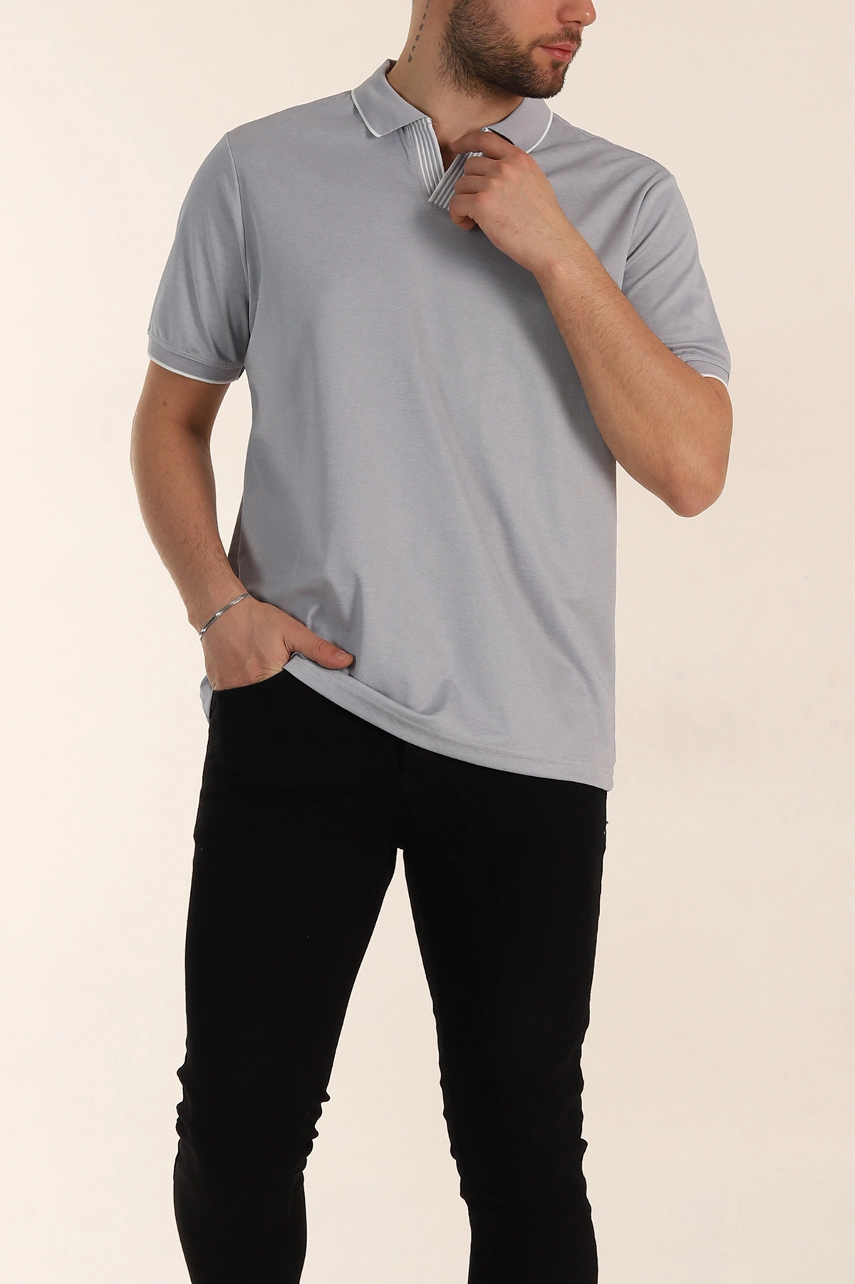 Gri Regular Fit Polo Yaka Erkek Tişört 338474