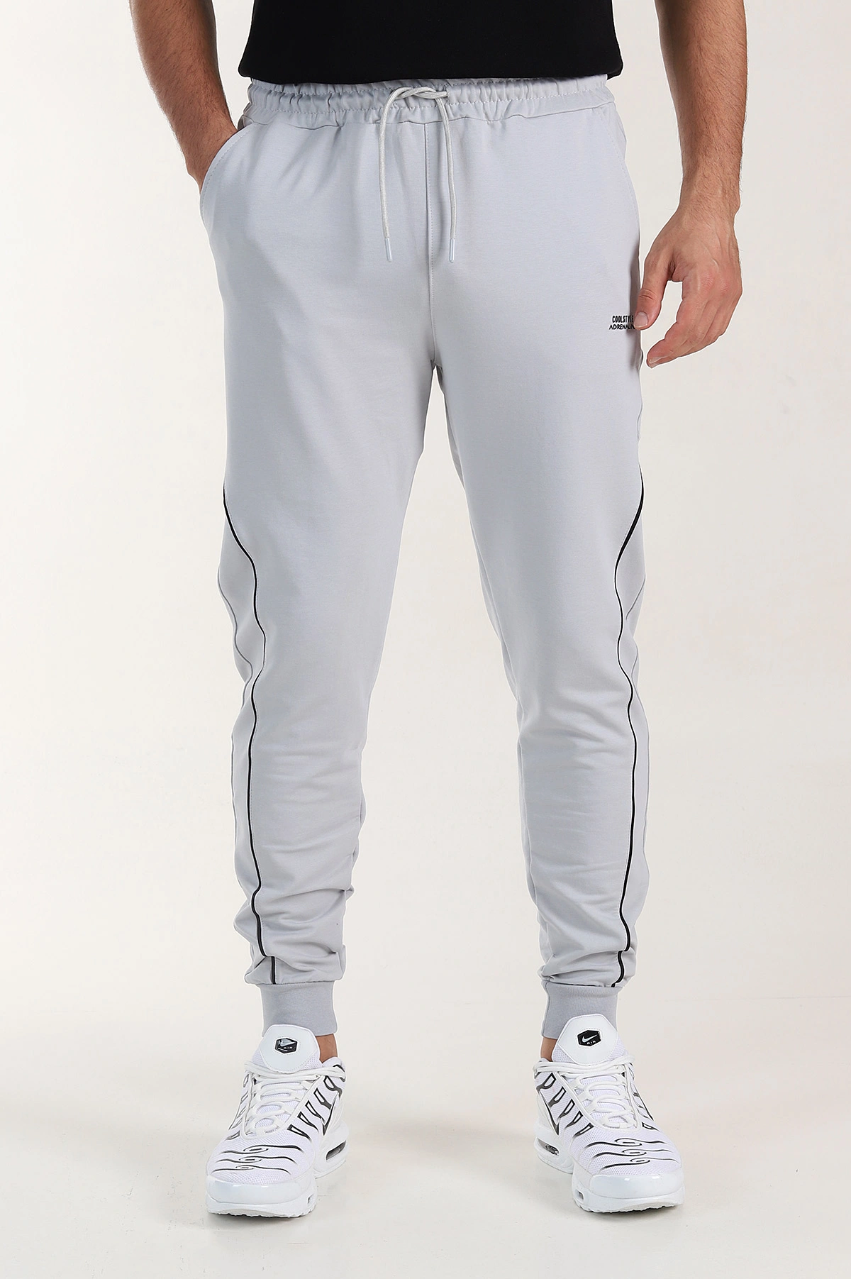 Gri Regular Fit Şerit Detaylı Paça Lastikli Erkek Eşofman Altı 402376
