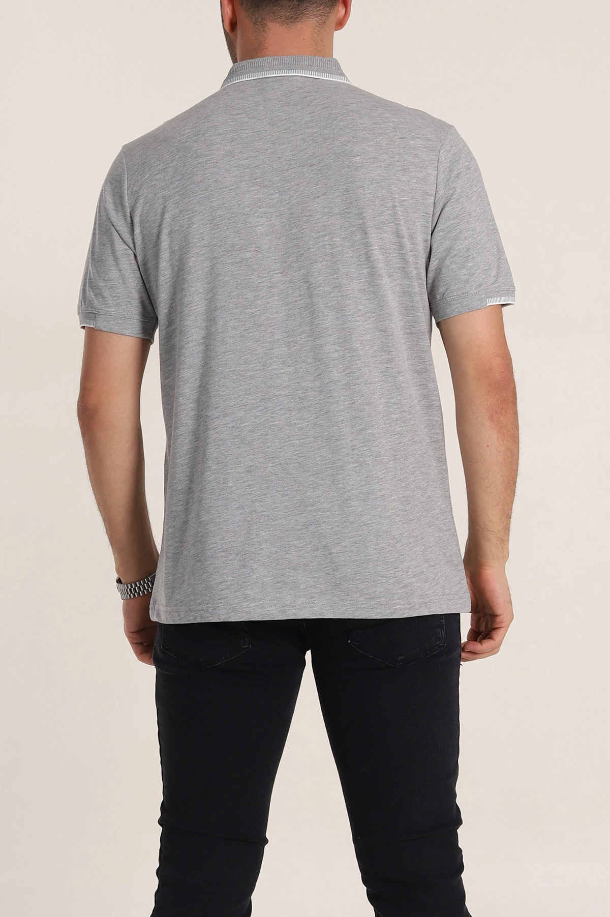 Gri Regular Fit Süprem Kumaş Kol Detaylı Polo Yaka Erkek Tişört 349939