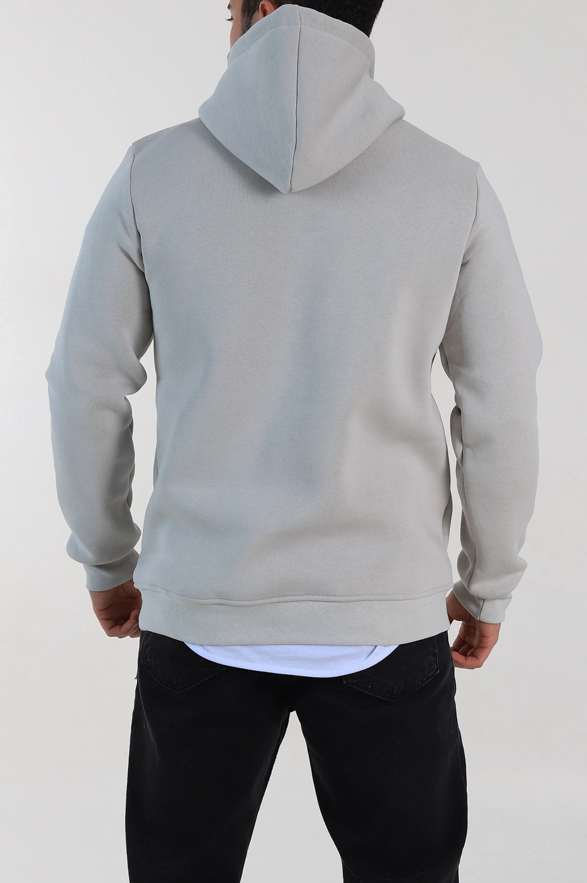 Gri Regular Fit Üç İp Şardonlu Erkek Kapüşonlu Basic Sweatshirt 400534