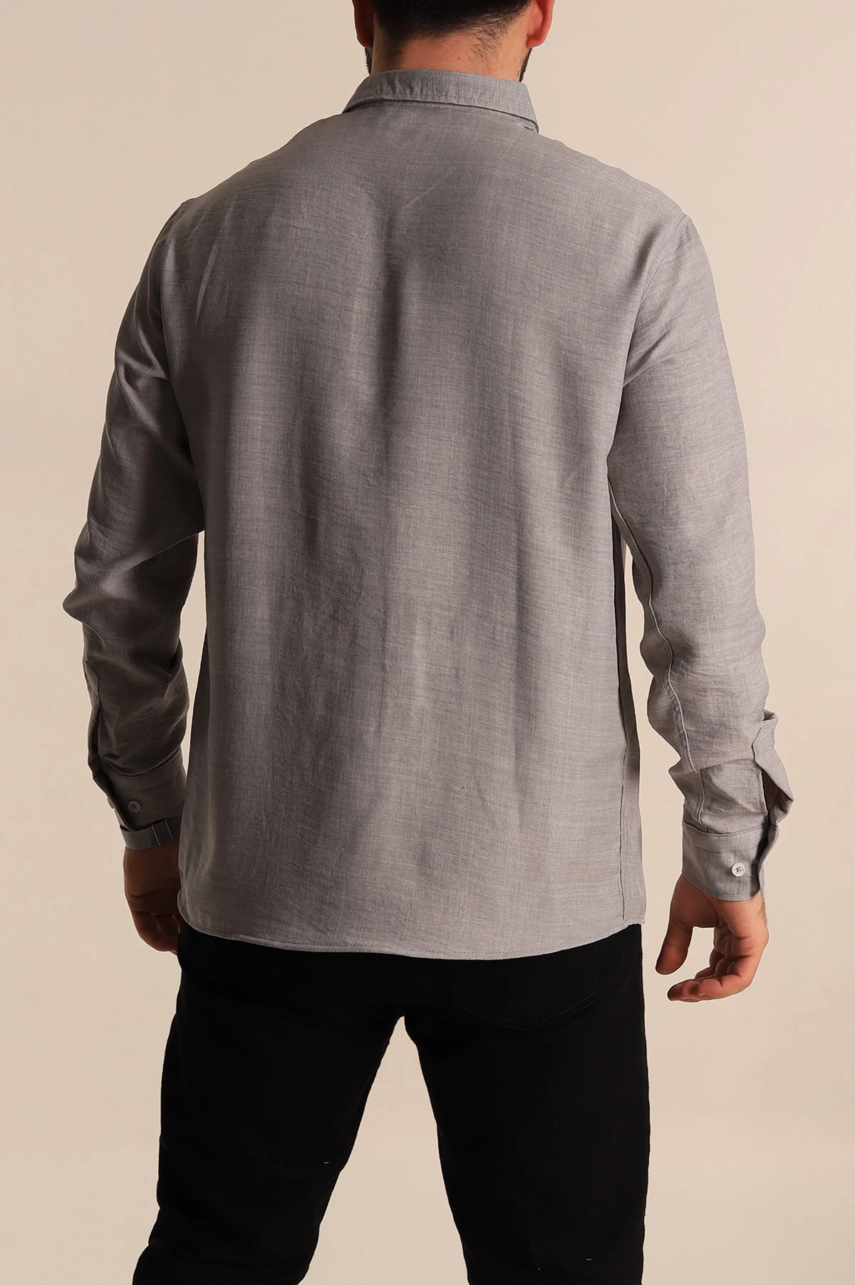 Gri Regular Fit Uzun Kollu Keten Erkek Gömlek 275554