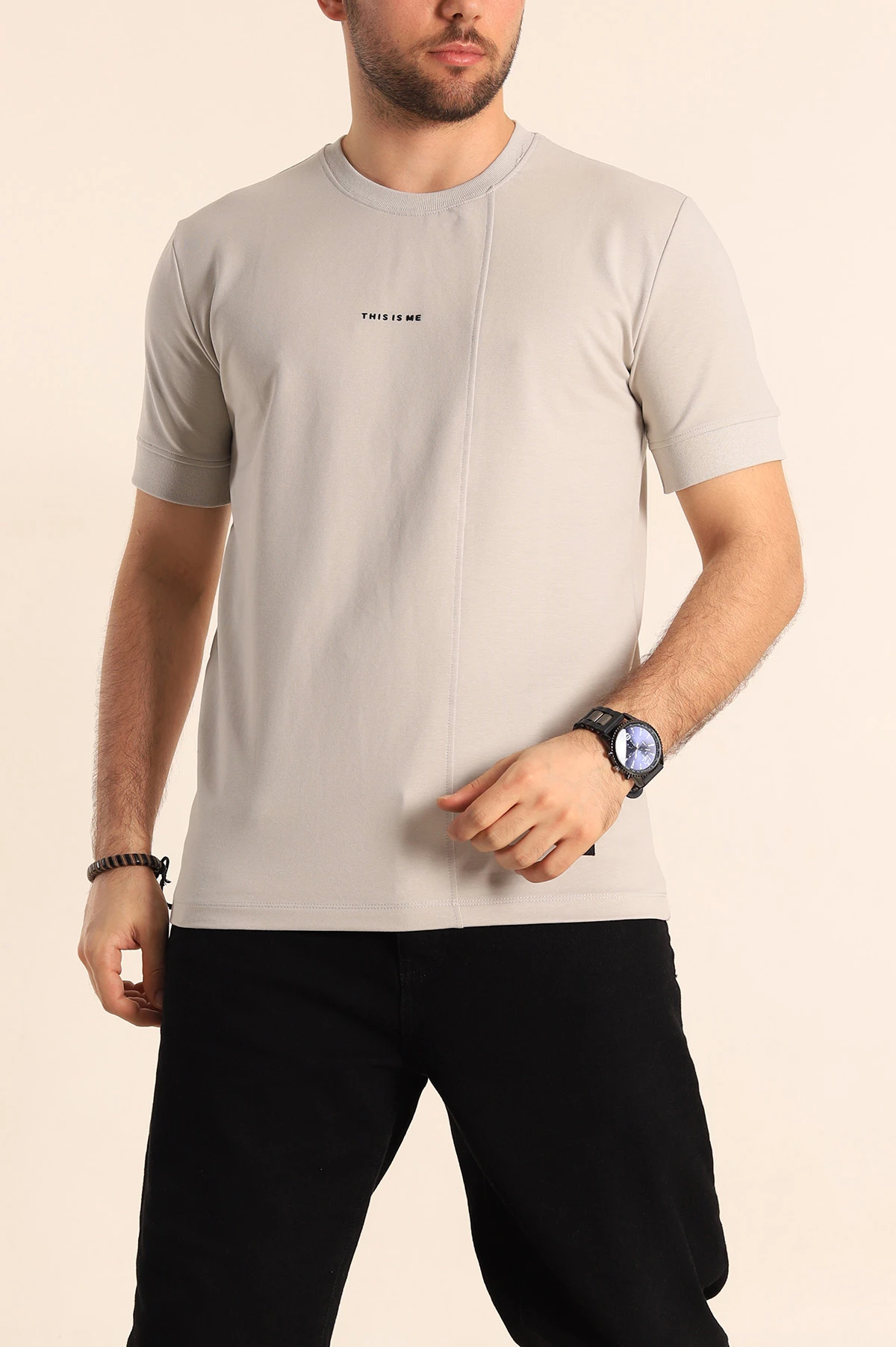 Gri Regular Fit Yazı Detay Erkek Tişört 252191
