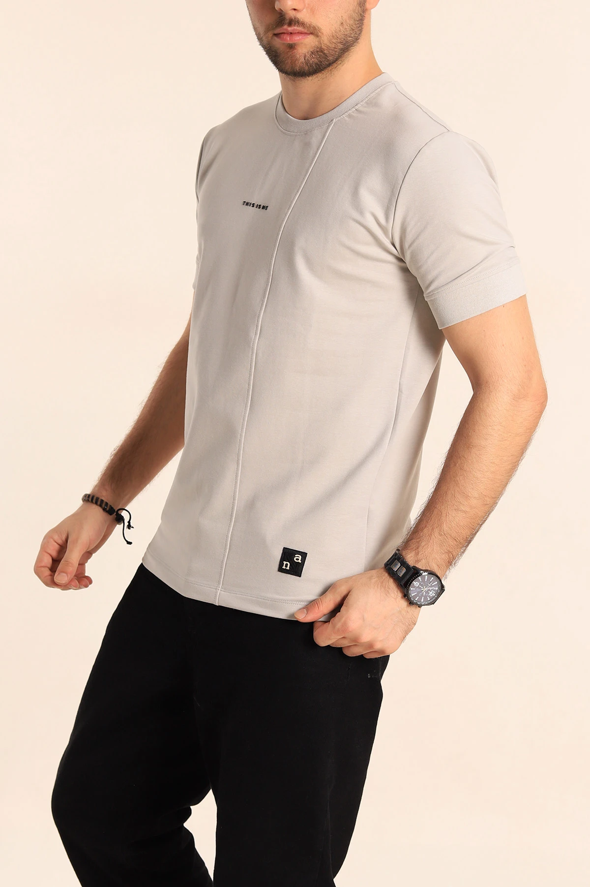 Gri Regular Fit Yazı Detay Erkek Tişört 252191