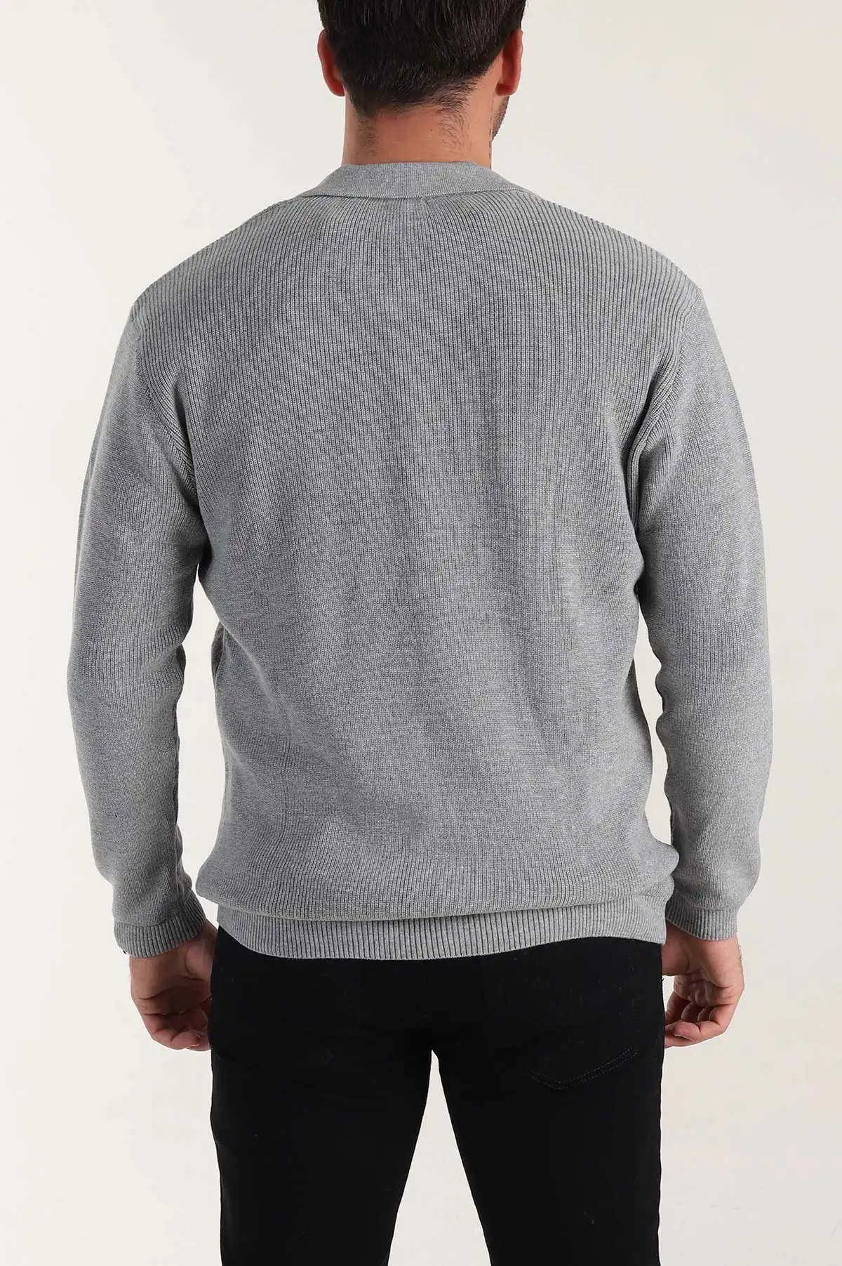 Gri Relaxed Fit Bambu Erkek Triko Hırka 400160