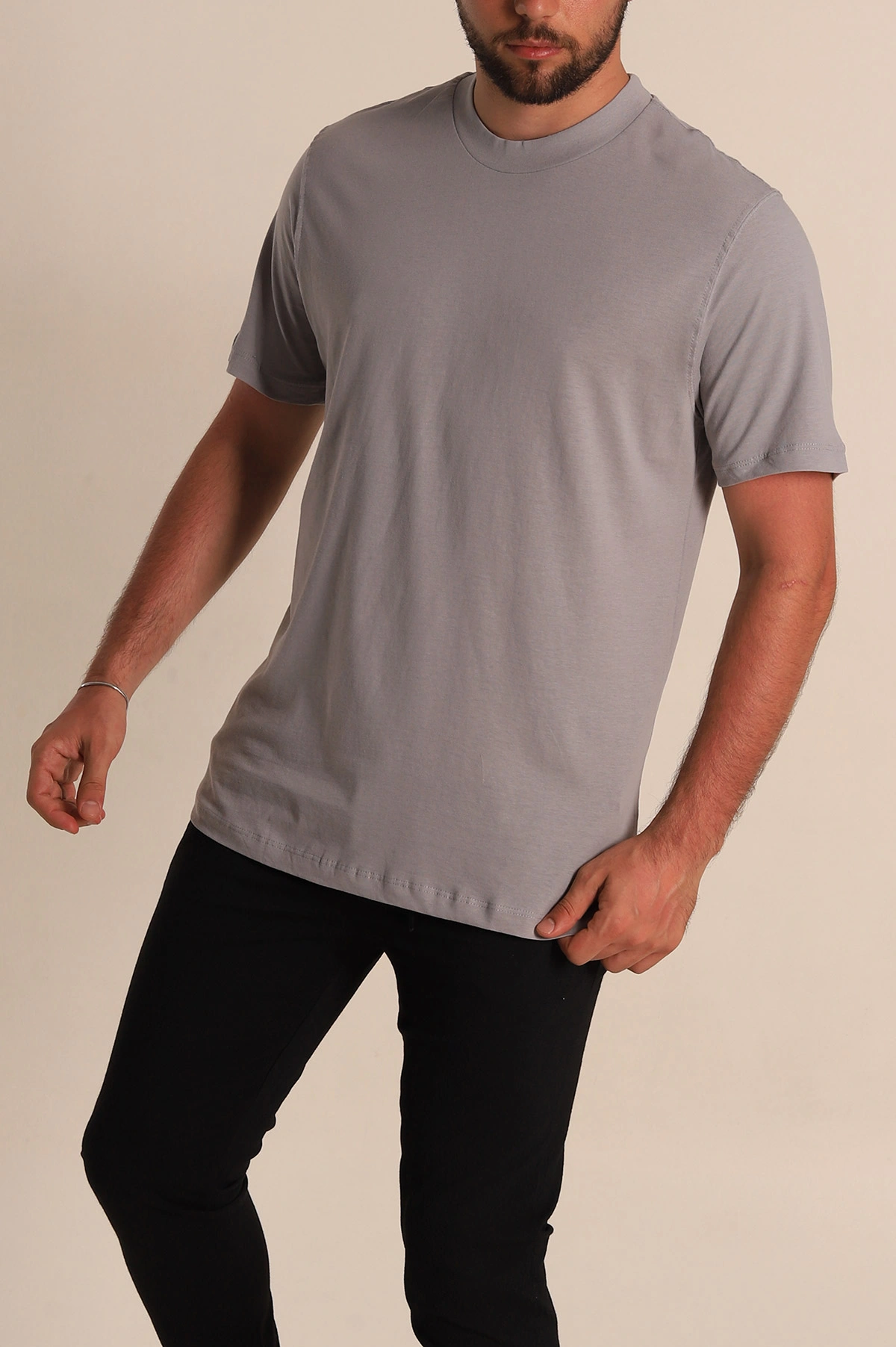 Gri Relaxed Fit Basic Erkek Tişört 279909