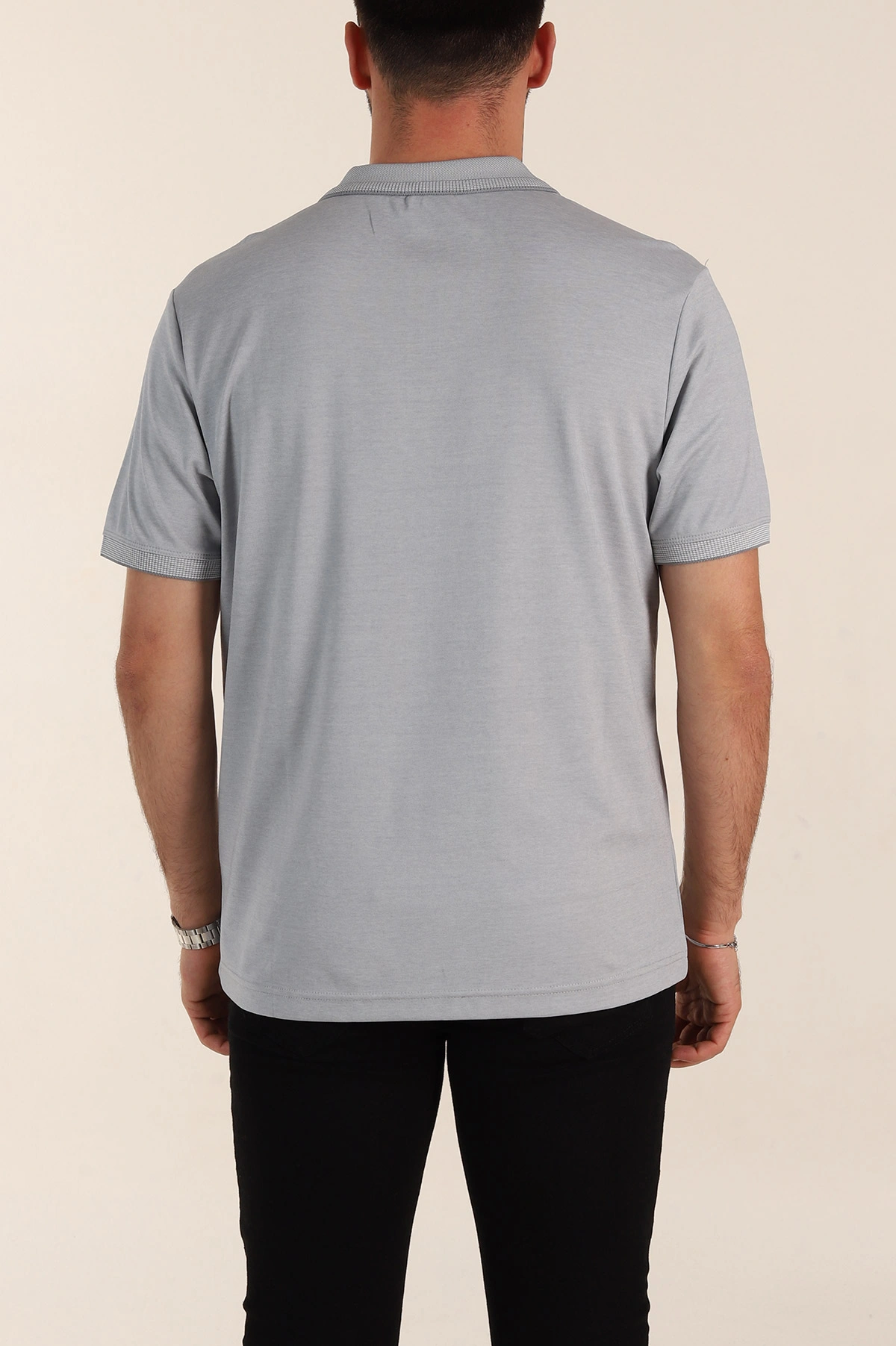 Gri Relaxed Fit Basic Fermuarlı Polo Yaka Erkek Tişört 359131