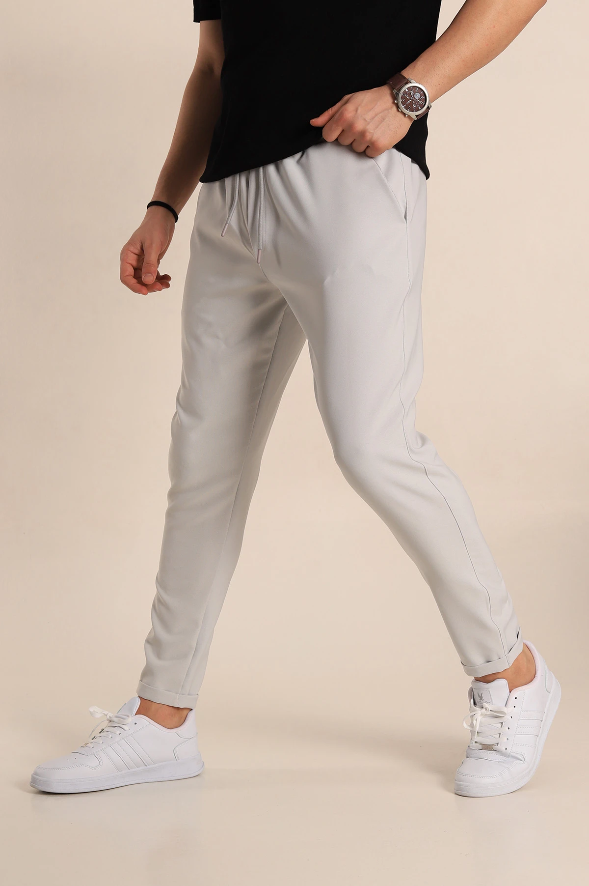 Gri Relaxed Fit Bel Bağlamalı Duble Paça Erkek Jogger Pantolon 257469