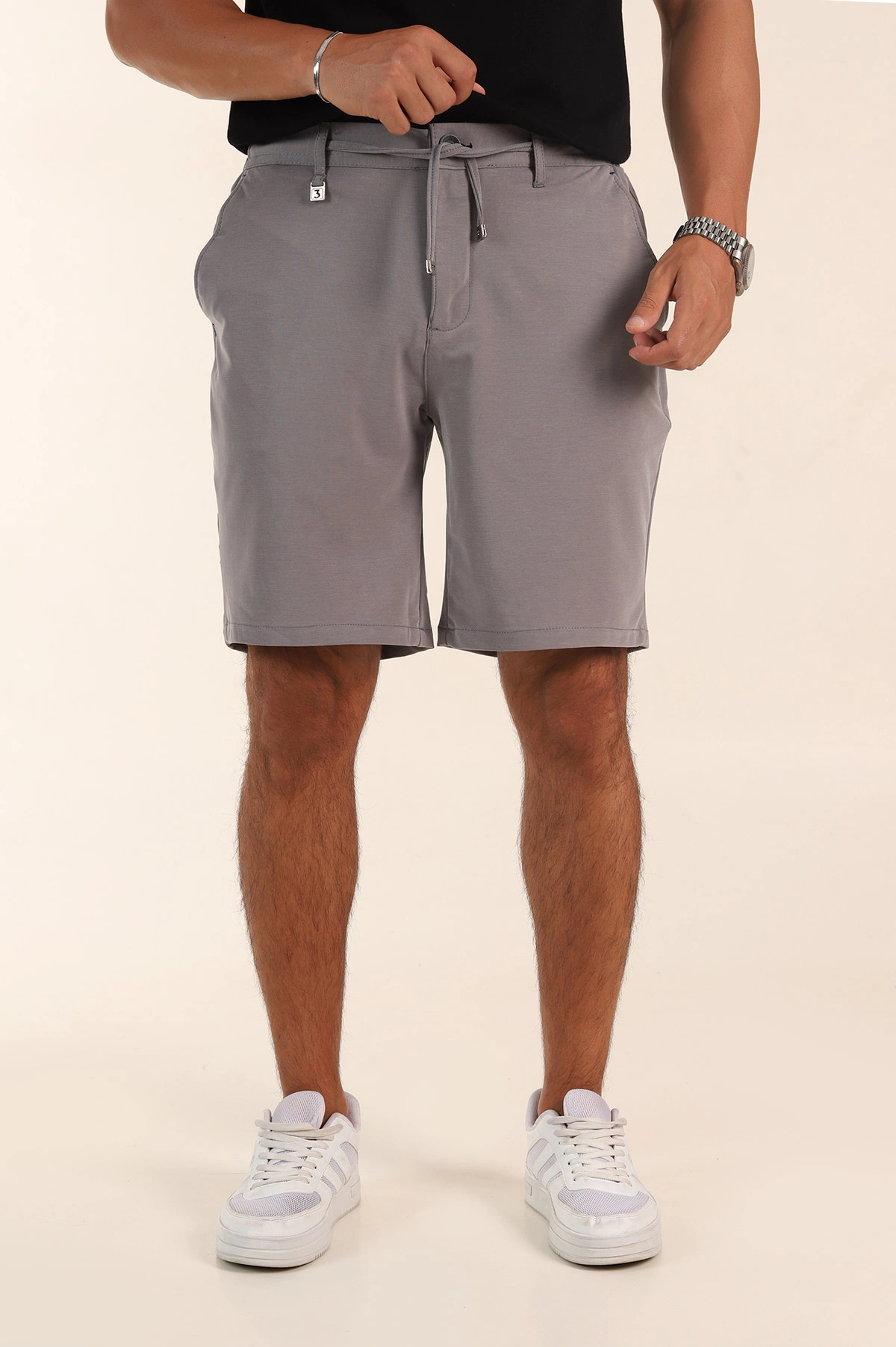 Gri Relaxed Fit Bel Lastikli Likralı Erkek Şort 380969