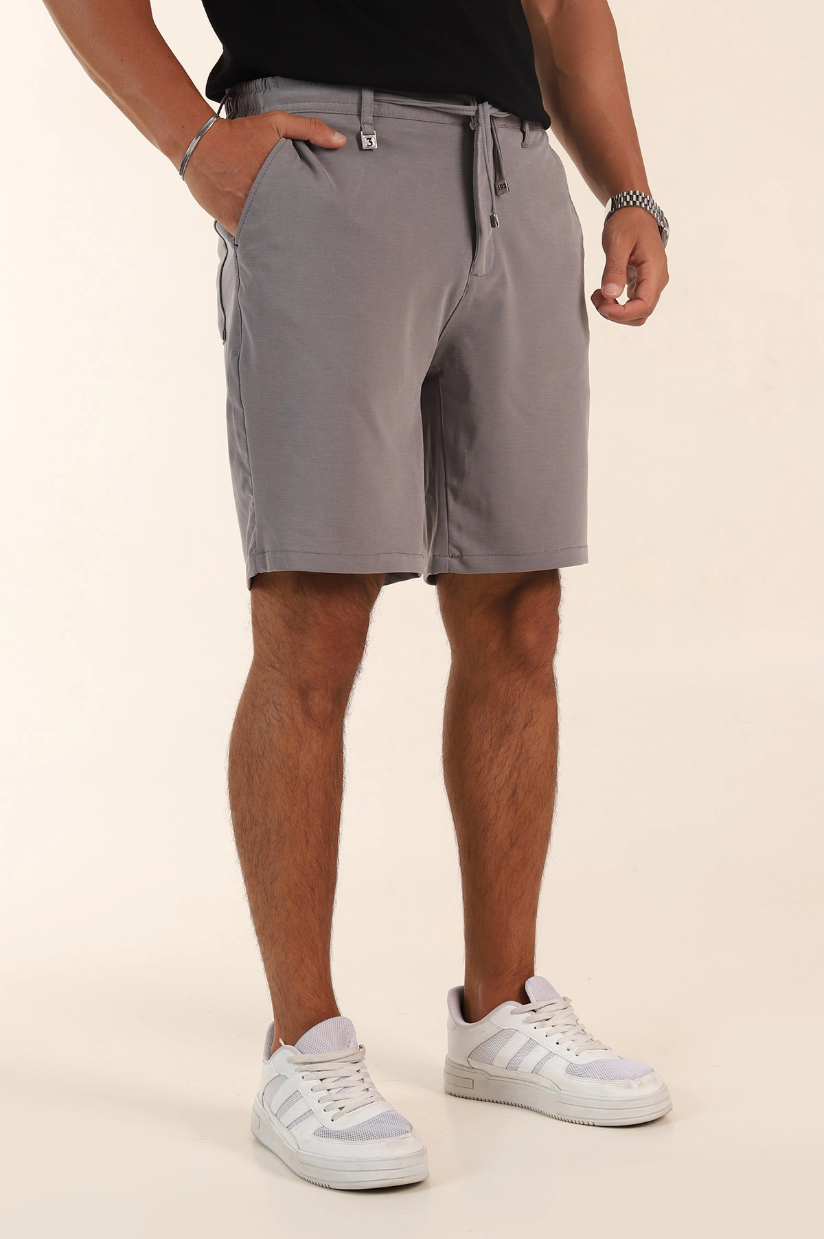 Gri Relaxed Fit Bel Lastikli Likralı Erkek Şort 380969
