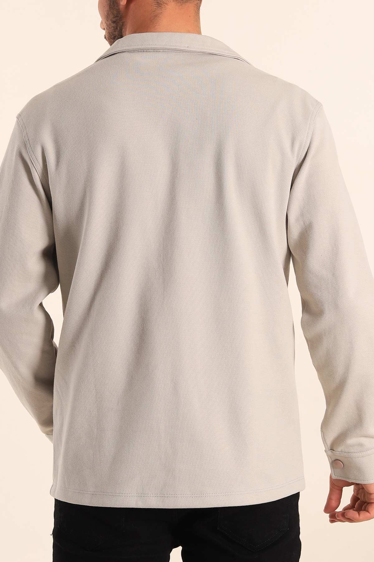 Gri Relaxed Fit Çift Cepli Çıt Çıt Düğmeli Uzun Kollu Erkek Gömlek 201336