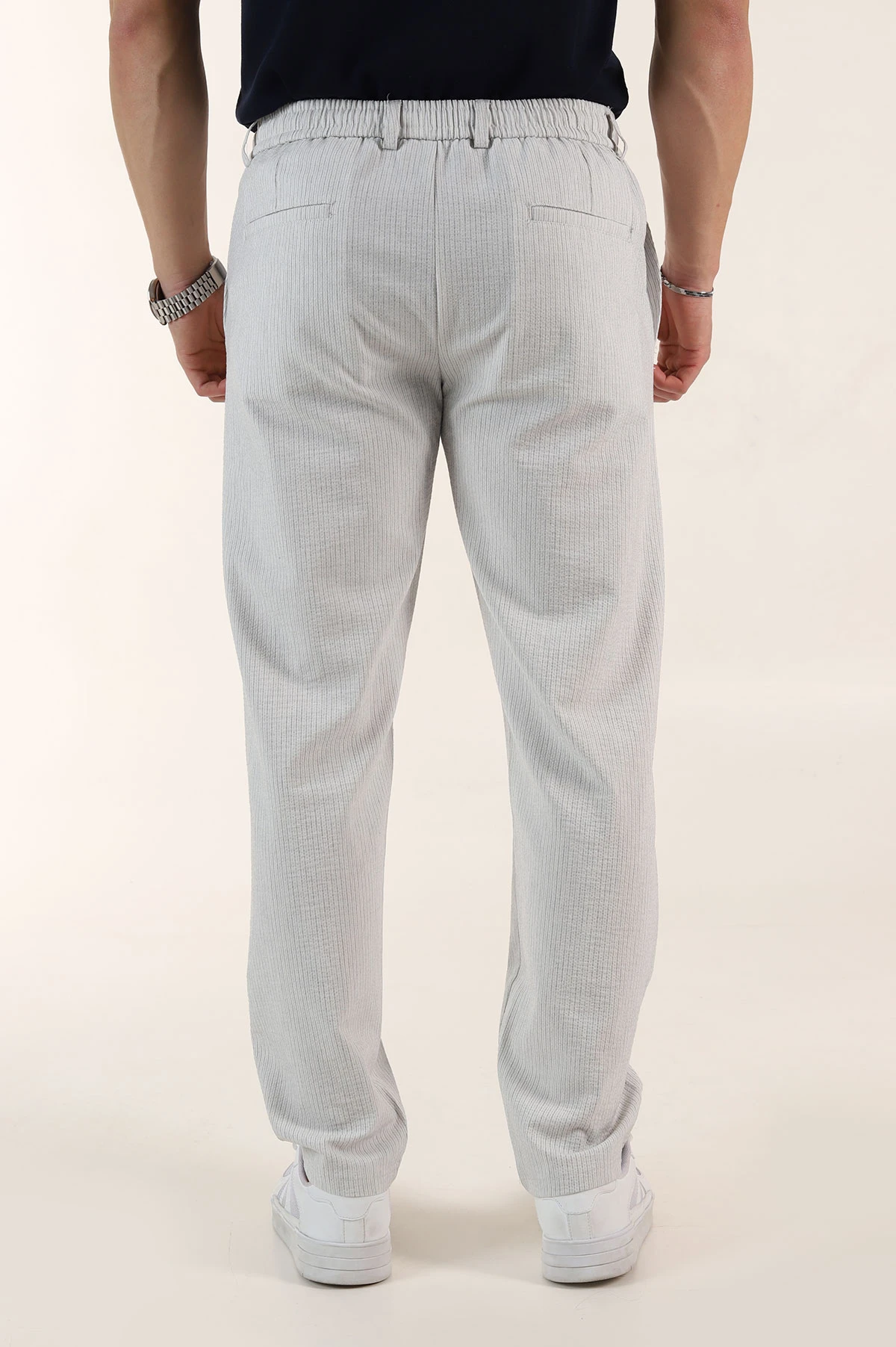 Gri Relaxed Fit Çizgili Bel Arkası Lastikli Erkek Pantolon 362595