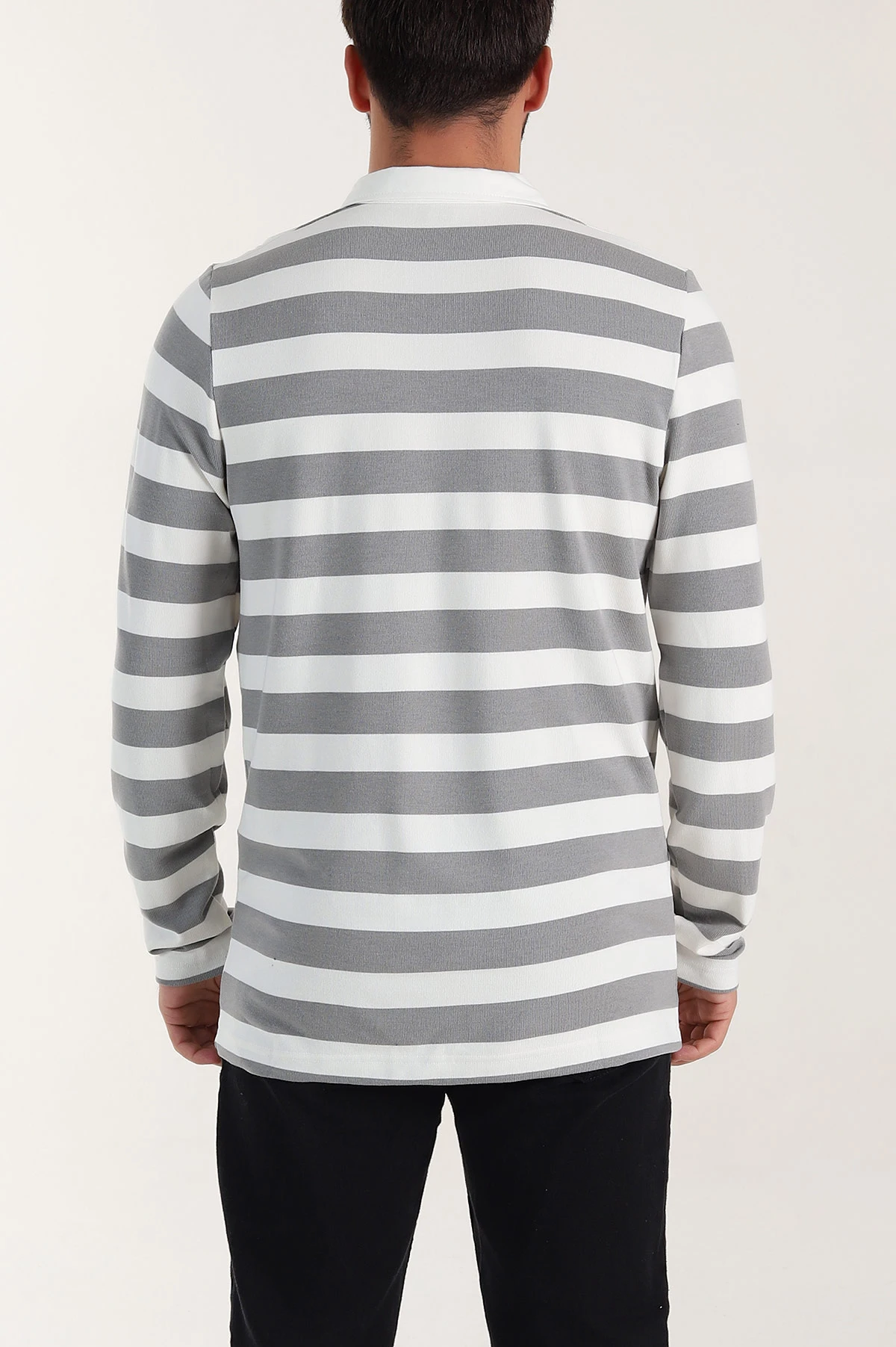 Gri Relaxed Fit Çizgili Jakarlı Kumaş Erkek Triko Sweatshirt 399593