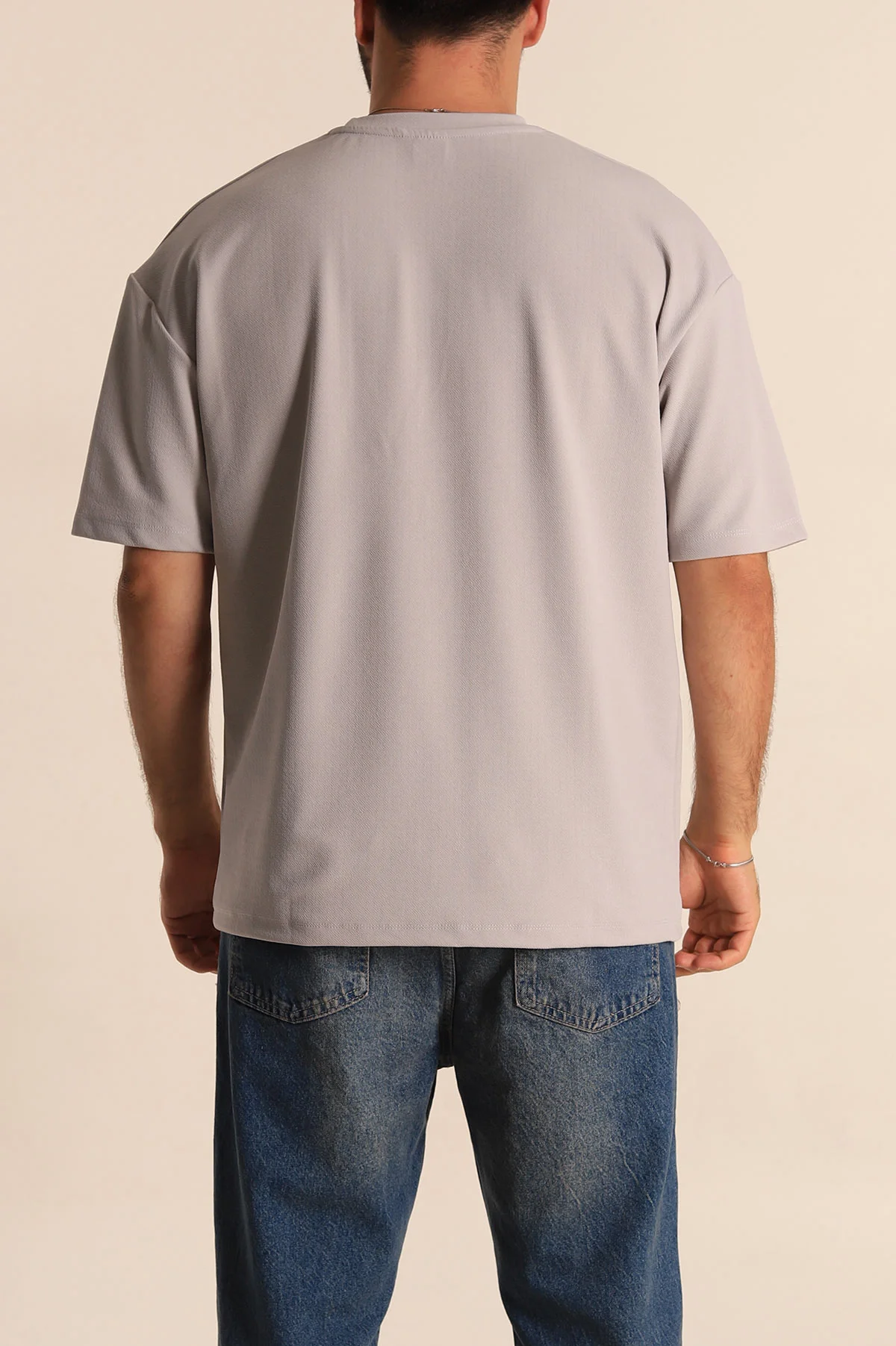 Gri Relaxed Fit Dokulu Basic Erkek Tişört 278886