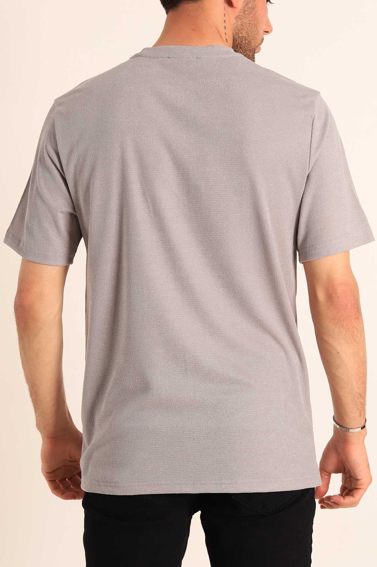 Gri Relaxed Fit Dokulu Slogan Baskılı Erkek Tişört 186774