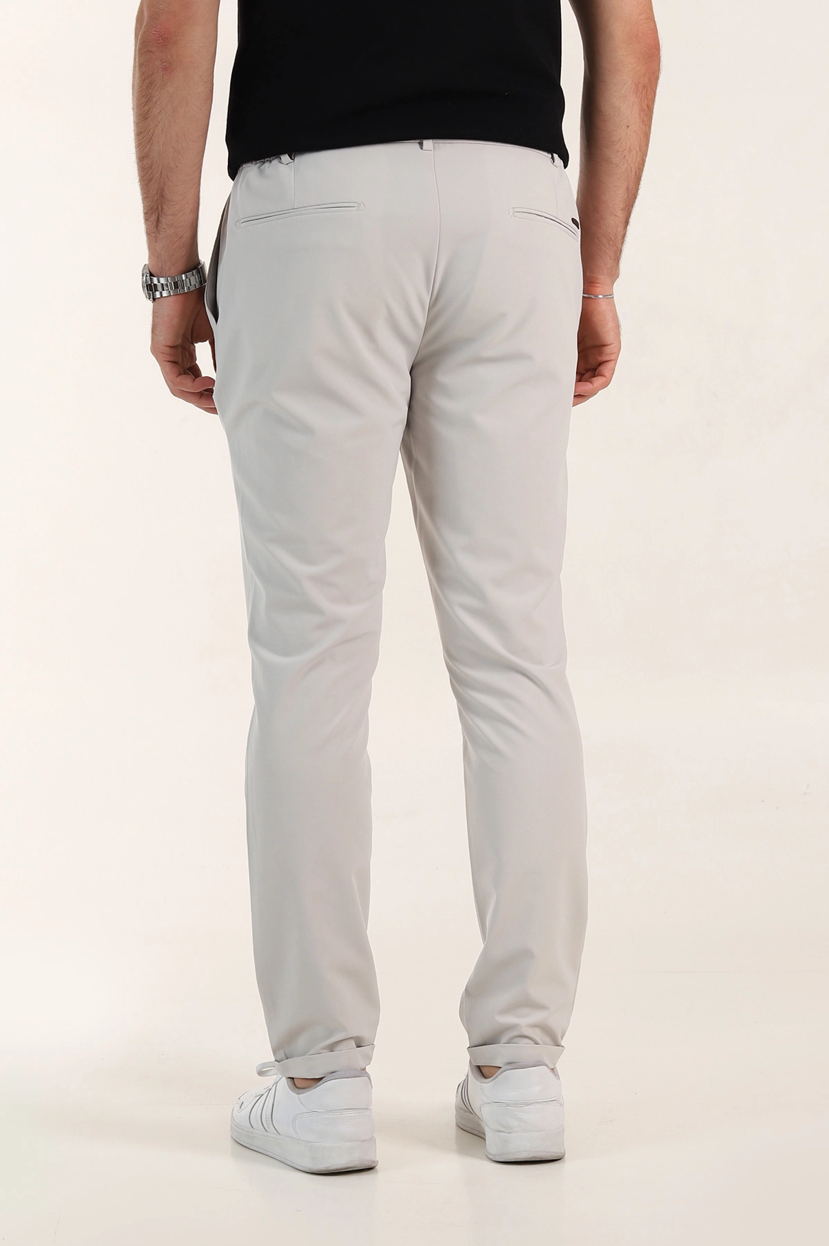 Gri Relaxed Fit Duble Kumaş Bel Lastikli Duble Paça Erkek Pantolon 362589
