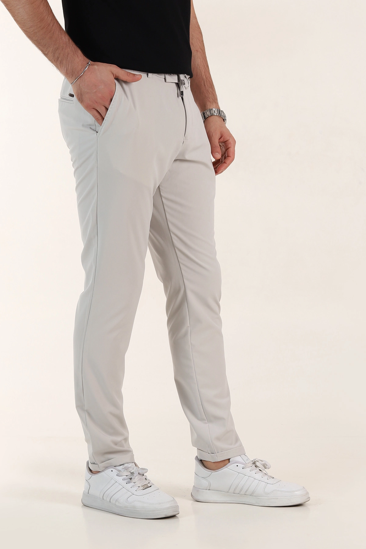 Gri Relaxed Fit Duble Kumaş Bel Lastikli Duble Paça Erkek Pantolon 362589