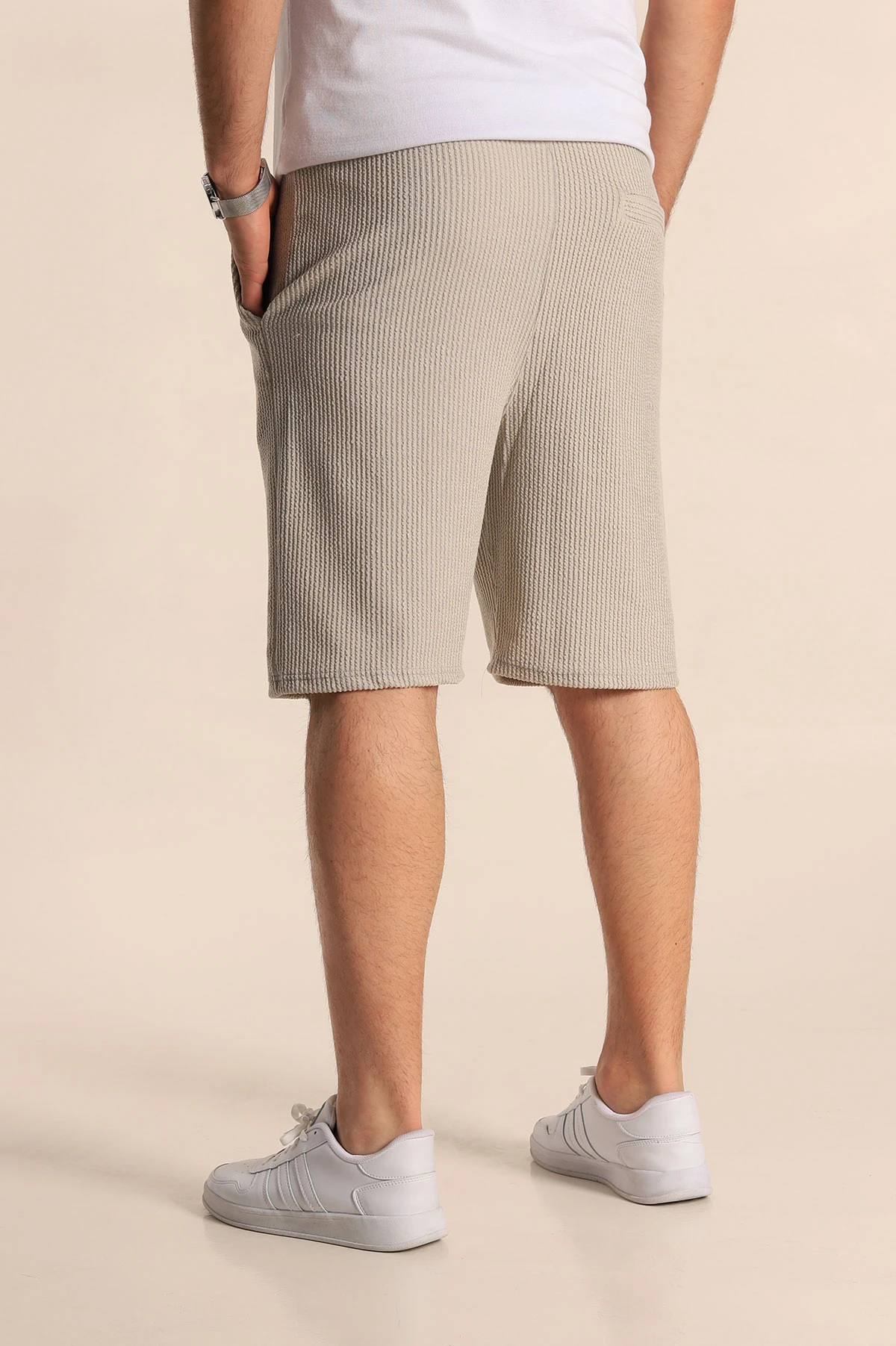 Gri Relaxed Fit Fitilli Doku Bel Lastikli Erkek Şort 272831