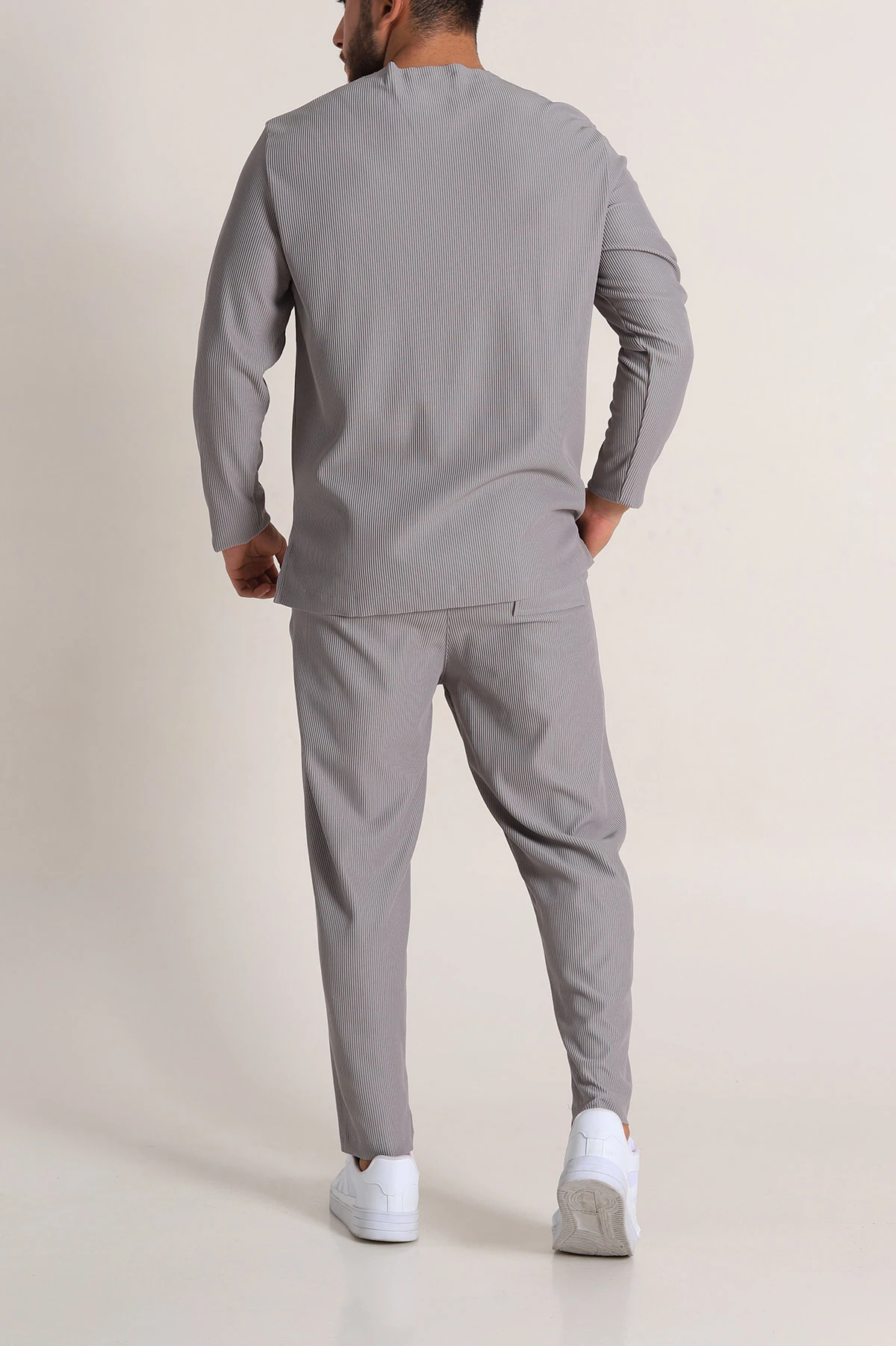 Gri Relaxed Fit Fitilli Dokulu Erkek Eşofman Takımı 300074