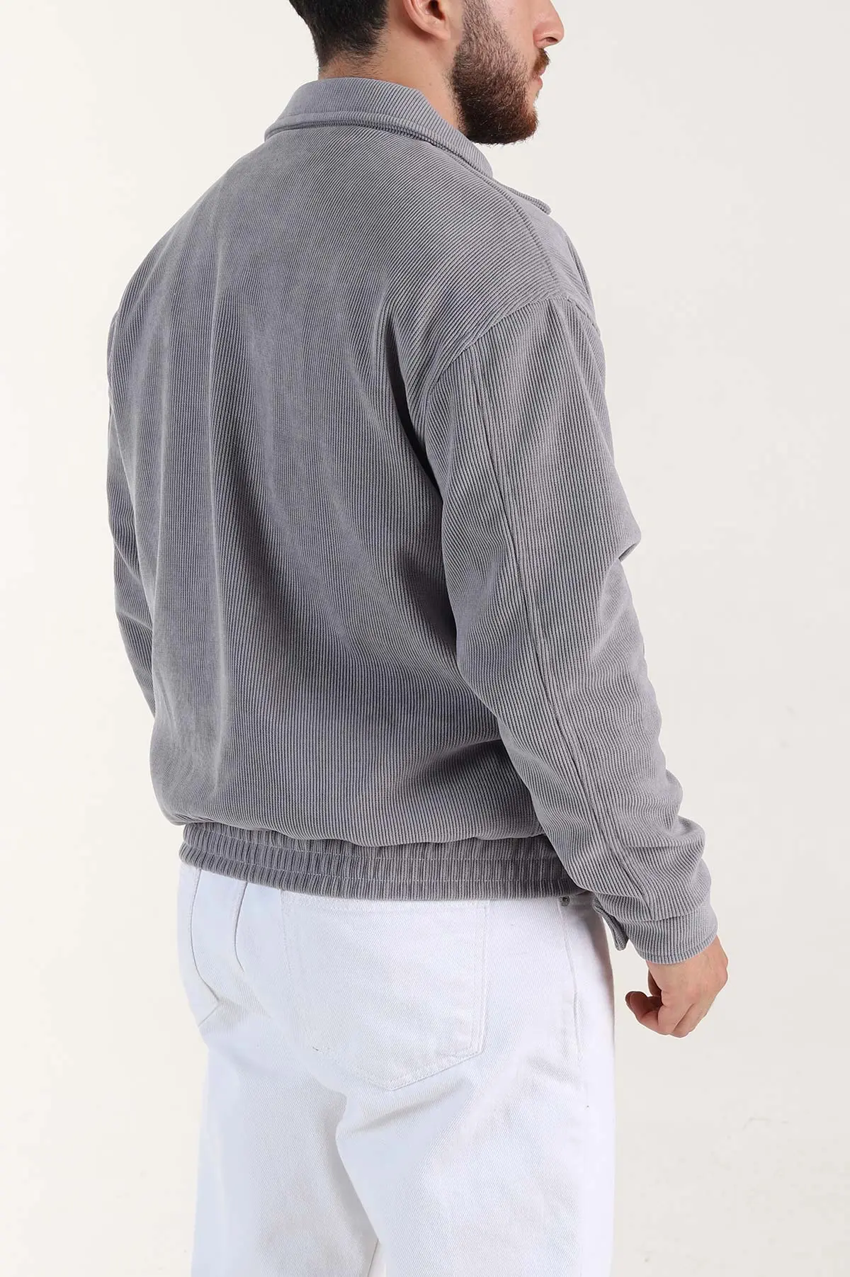 Gri Relaxed Fit Fitilli Dokulu İçi Astarlı Erkek Mont 400060