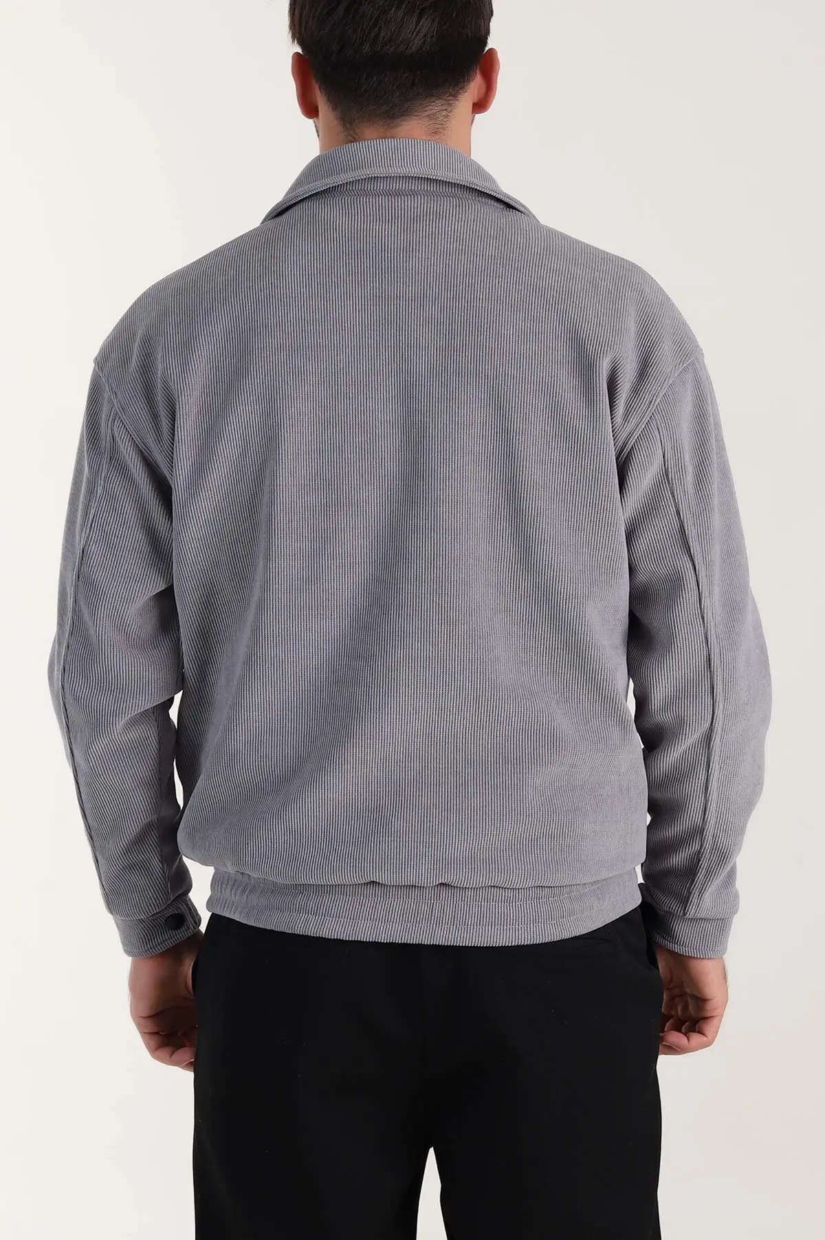 Gri Relaxed Fit Fitilli Dokulu İçi Astarlı Erkek Mont 409638