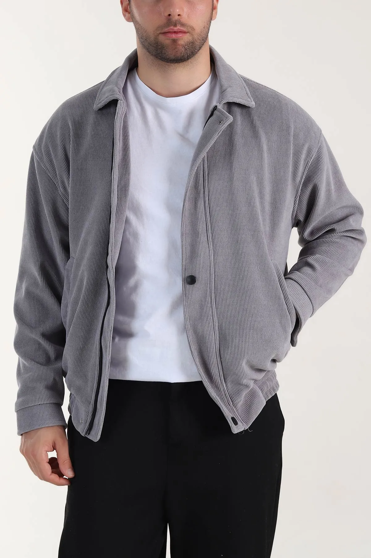 Gri Relaxed Fit Fitilli Dokulu İçi Astarlı Erkek Mont 409638
