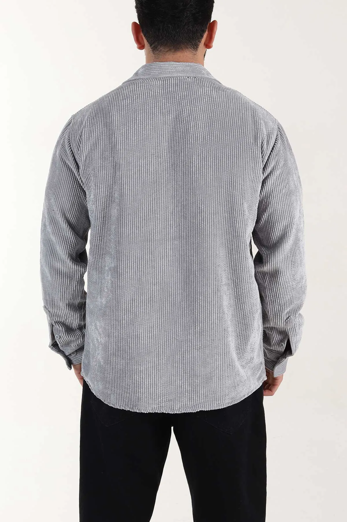 Gri Relaxed Fit Fitilli Kadife Erkek Gömlek 399751