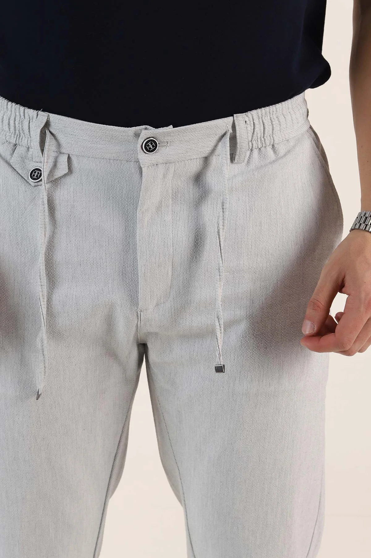Gri Relaxed Fit Gofre Kumaş Bel Arkası Lastikli Erkek Pantolon 362585