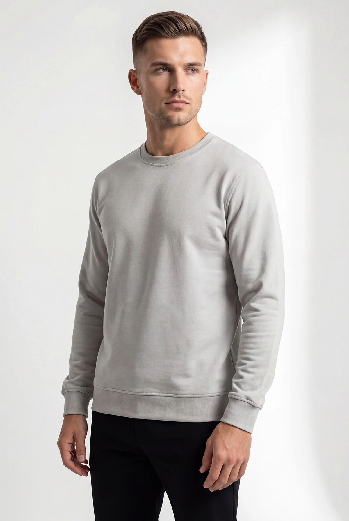 Gri Relaxed Fit İki İp Şardonsuz Basic Erkek Sweatshirt 398128