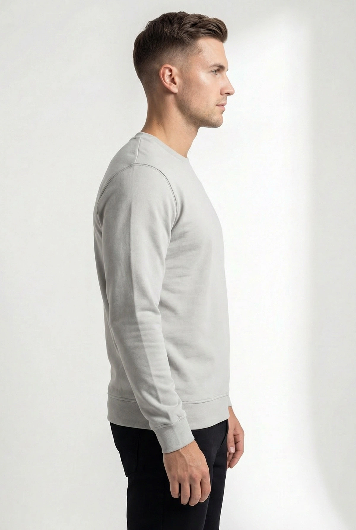 Gri Relaxed Fit İki İp Şardonsuz Basic Erkek Sweatshirt 398128