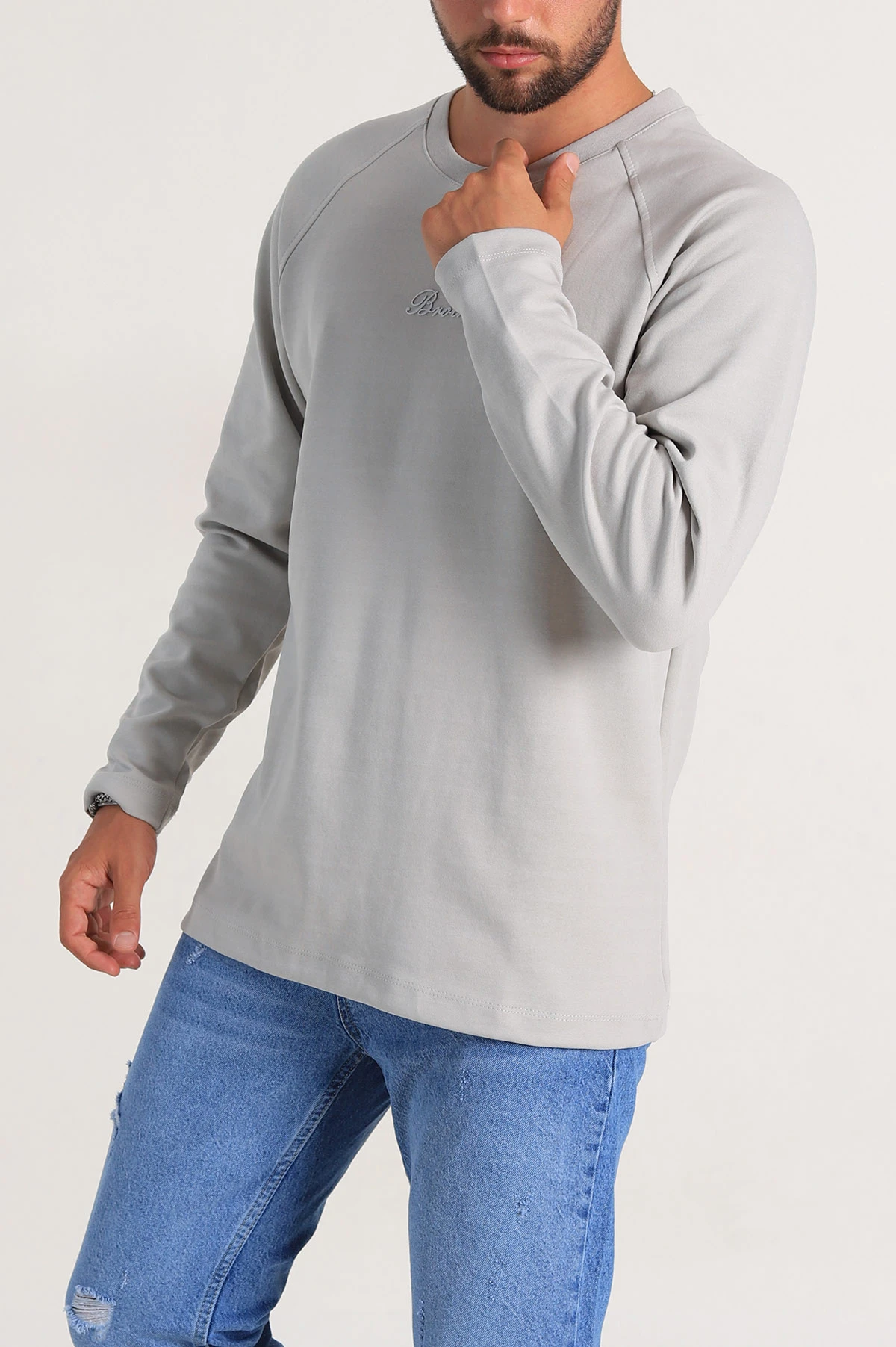 Gri Relaxed Fit İki İp Yazı Detaylı Basic Erkek Sweatshirt 299893