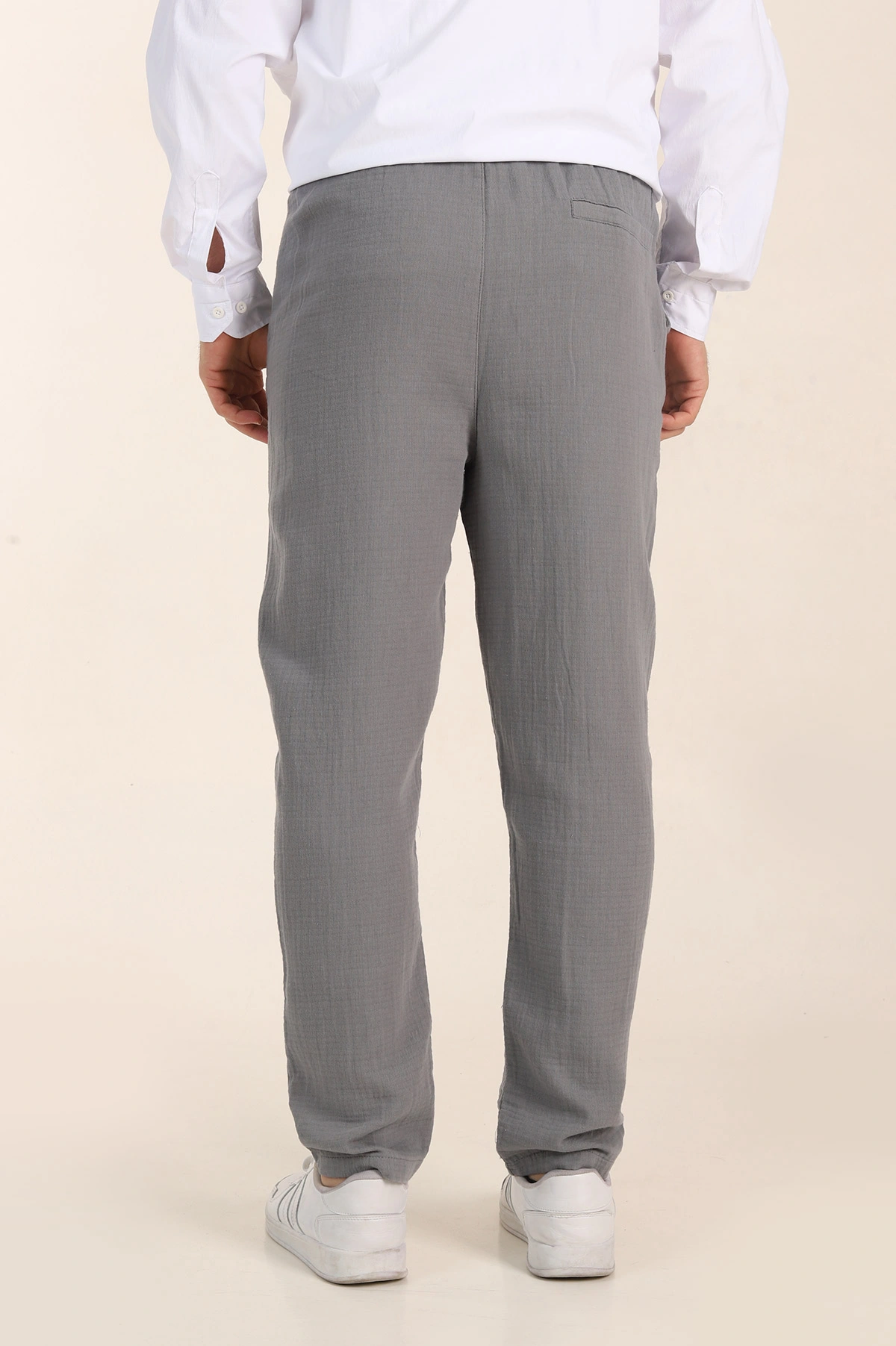 Gri Relaxed Fit Kalın Müslin Keten Erkek Jogger Eşofman Altı 354107
