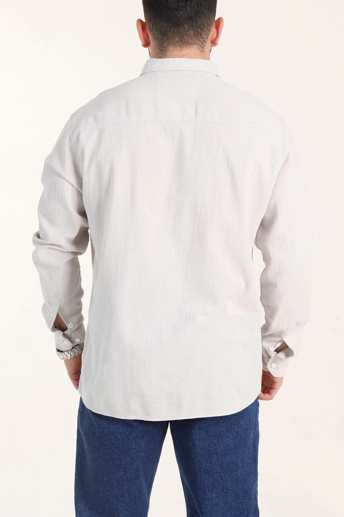 Gri Relaxed Fit Keten Ata Yaka Erkek Gömlek 356977