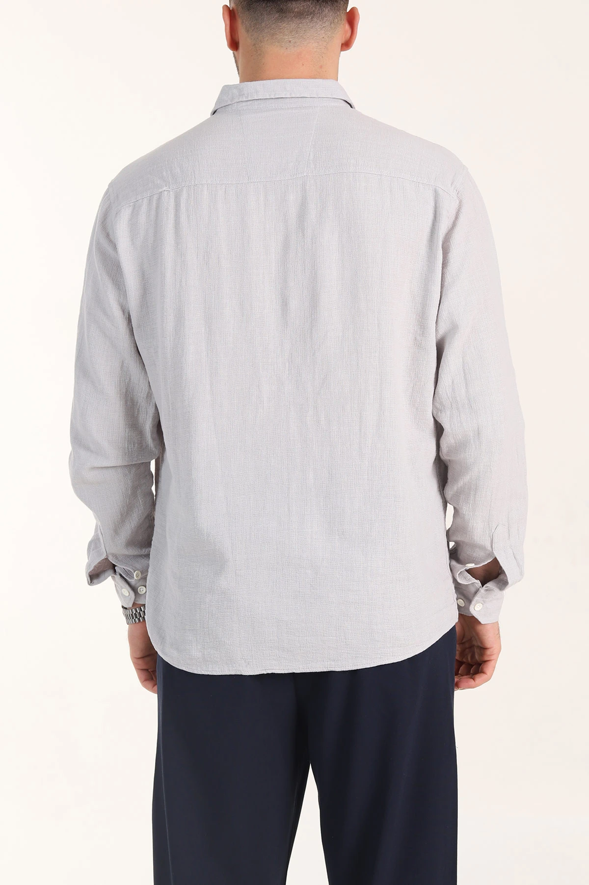 Gri Relaxed Fit Keten Cep Detaylı Erkek Gömlek 356975