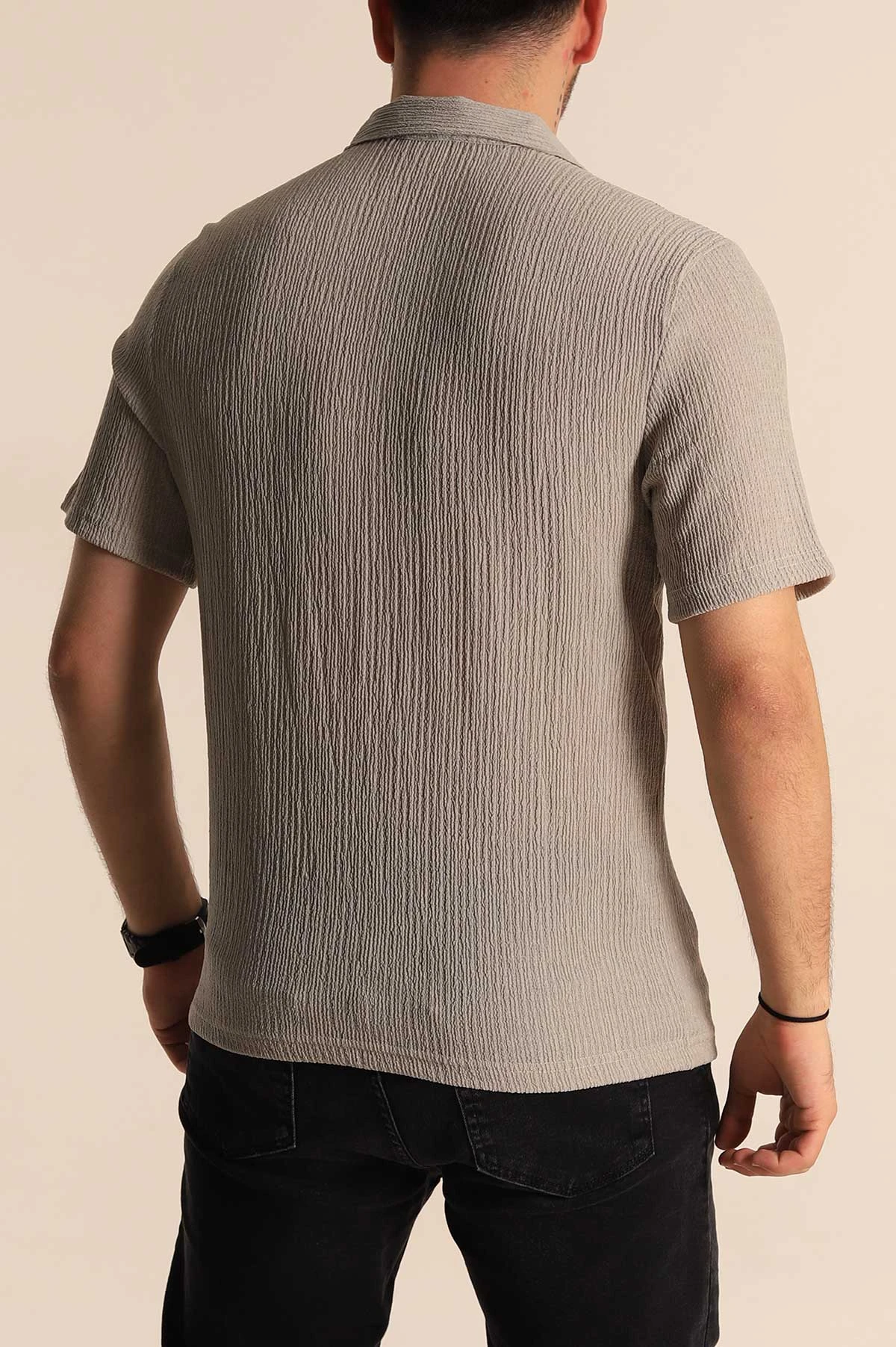 Gri Relaxed Fit Melanjlı Fermuarlı Polo Yaka Erkek Tişört 267654